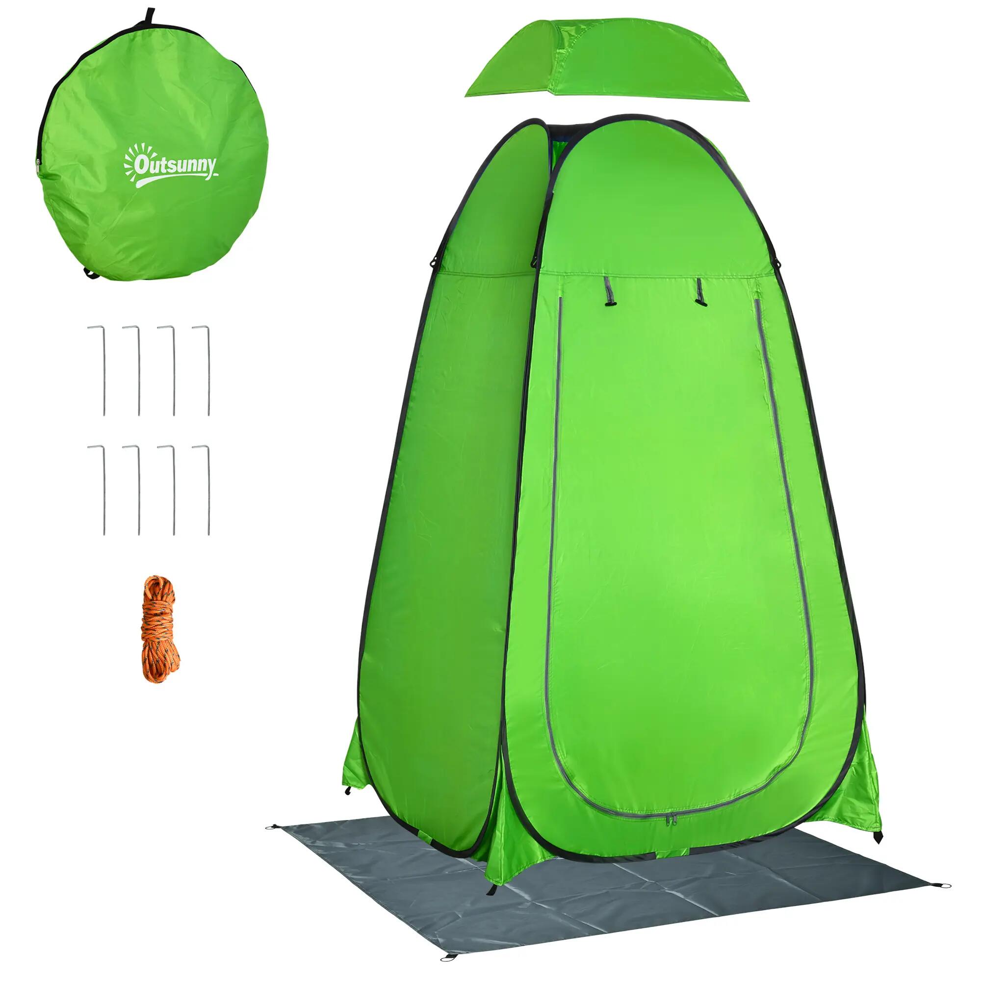 Tente de douche - camping - porte zippée et rangement - vert 2/6