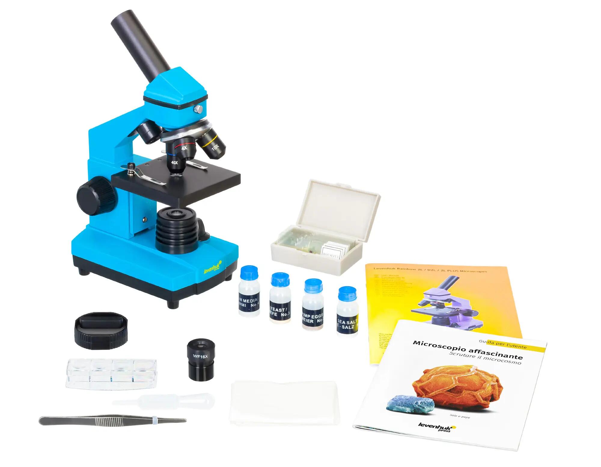Microscopio Levenhuk Rainbow 2L PLUS Azzuro con libro in italiano 4/14