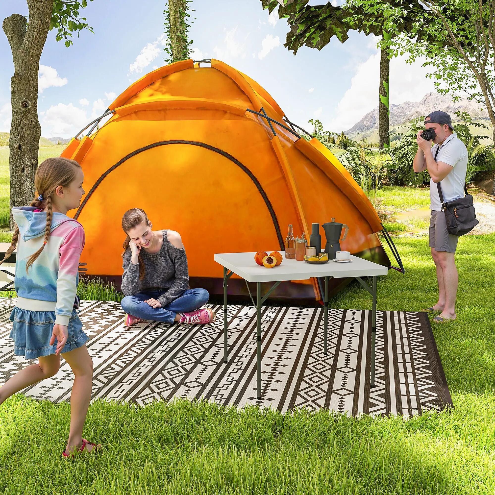 Table de camping pliante à 2 hauteurs réglables, en PEHD et métal, 86 x 86 x 74 4/9