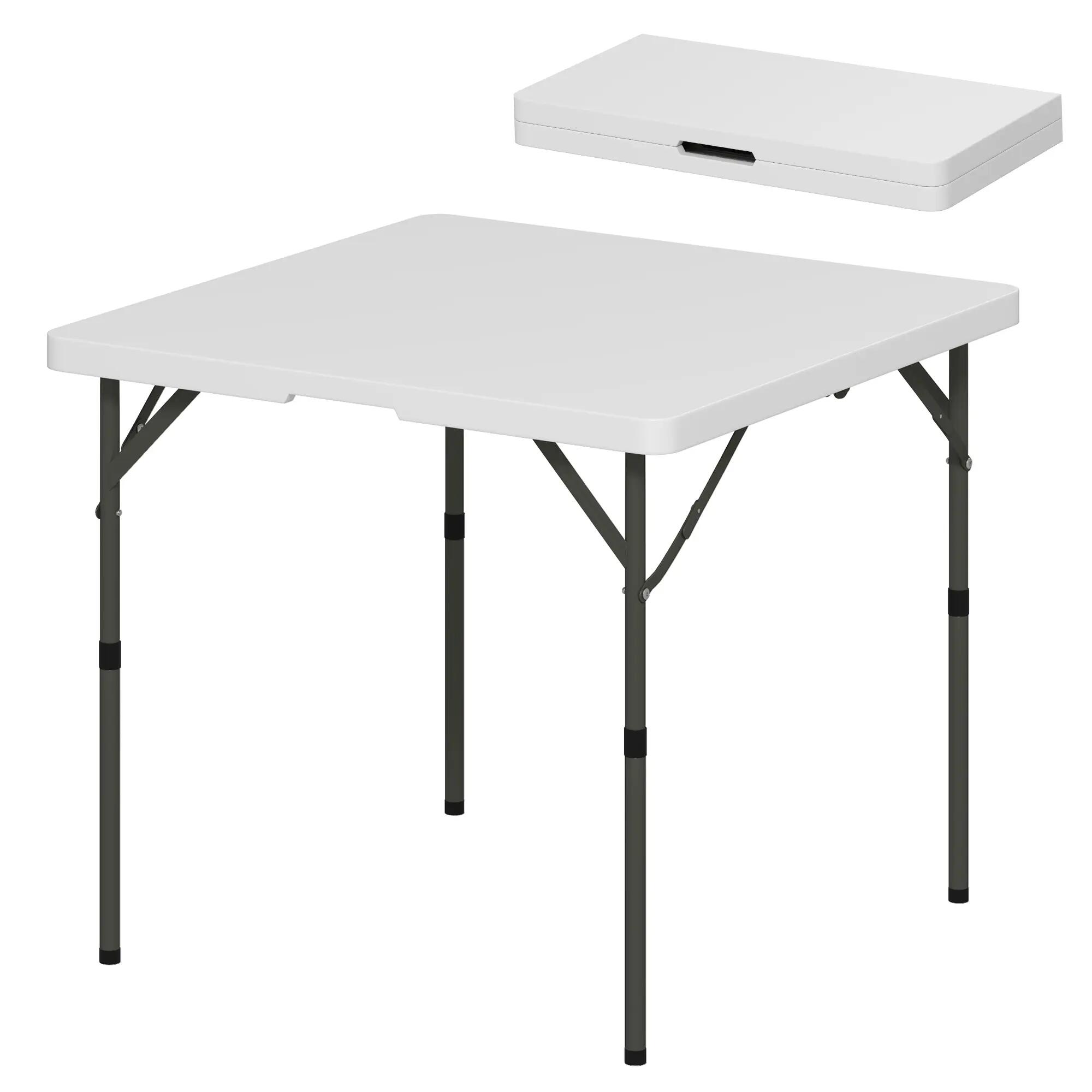 Table de camping pliante à 2 hauteurs réglables, en PEHD et métal, 86 x 86 x 74 2/9