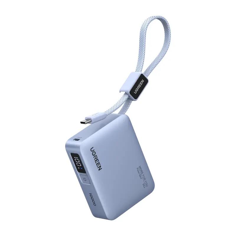 Powerbank 10000mAh Ugreen PB584, USB + USB-C, 33W, wbudowany kabel (szary) 1/1