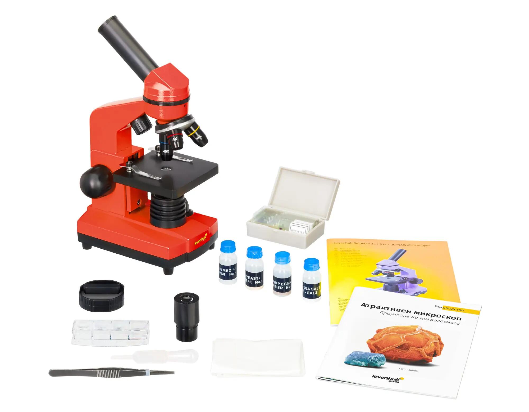 Microscopio Levenhuk Rainbow 2L Arancione con libro in bulgaro 4/14