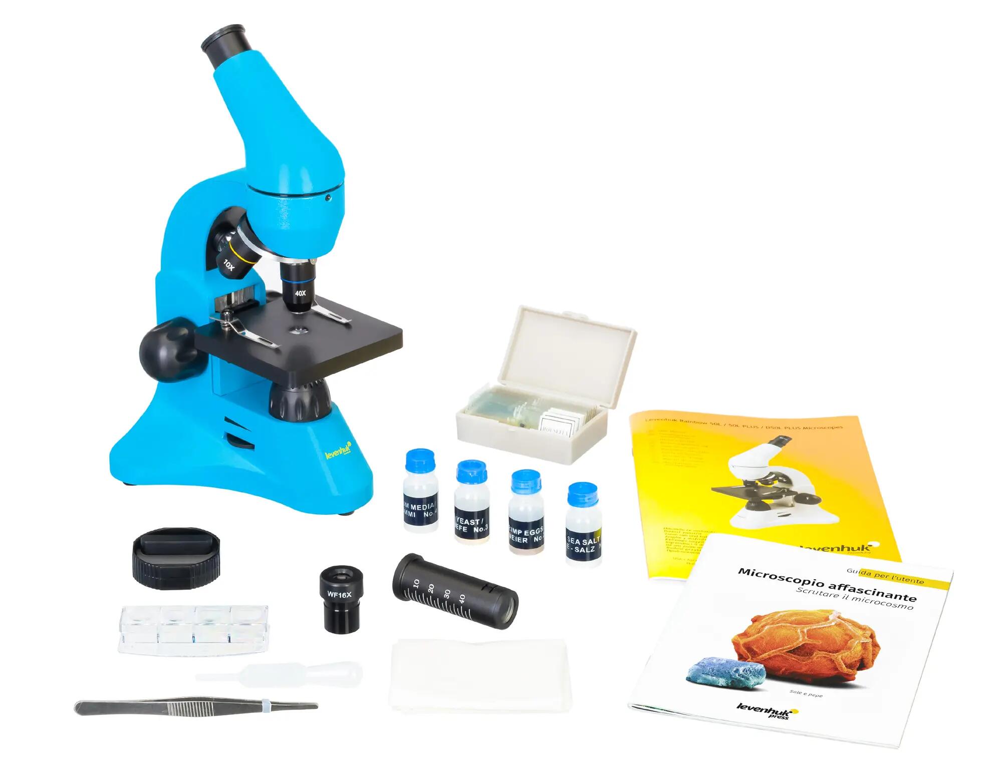 Microscopio Levenhuk Rainbow 50L PLUS Azzuro con libro in italiano 5/15