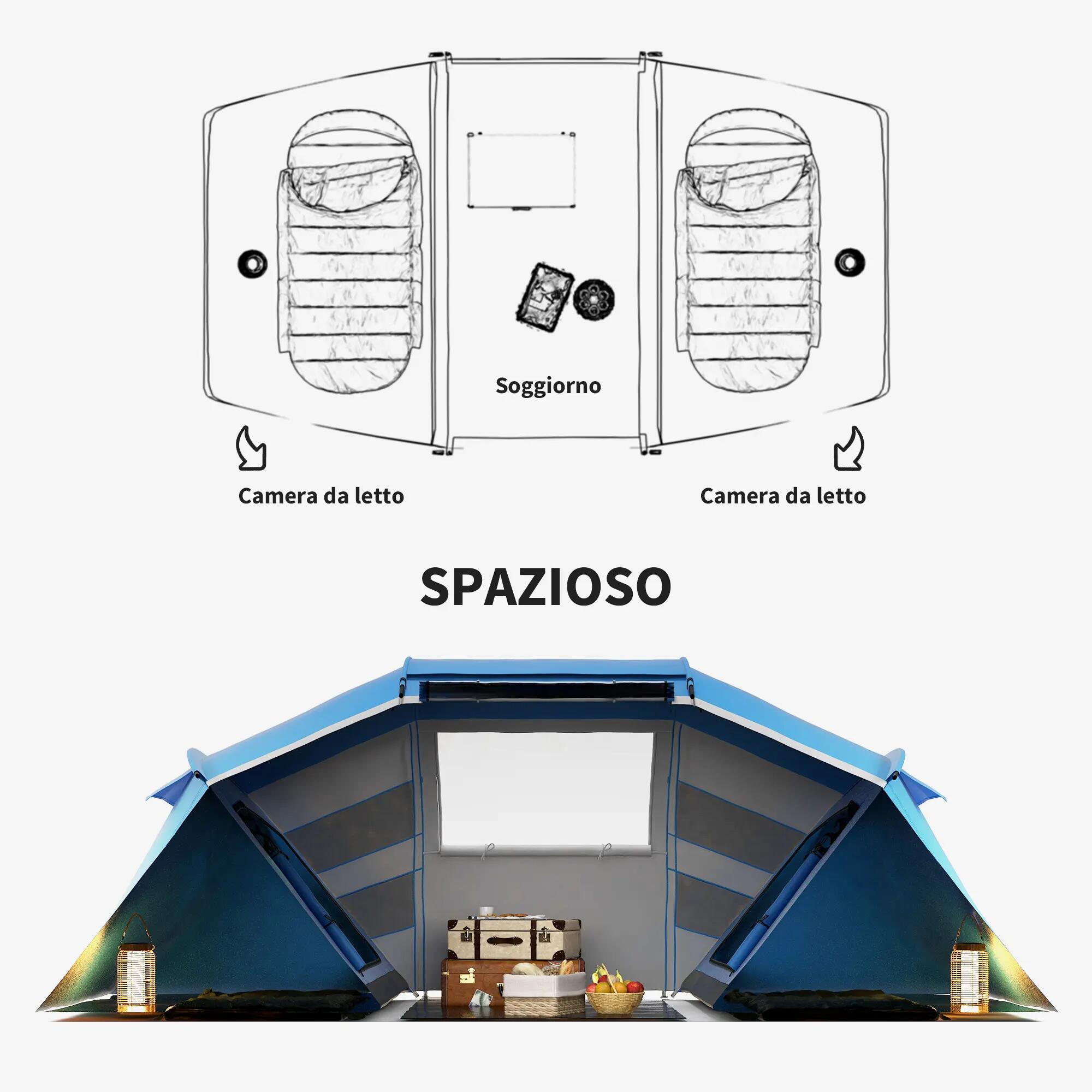 Tente de camping - tunnel 4 places, 2 couchages - blanc et bleu 6/6
