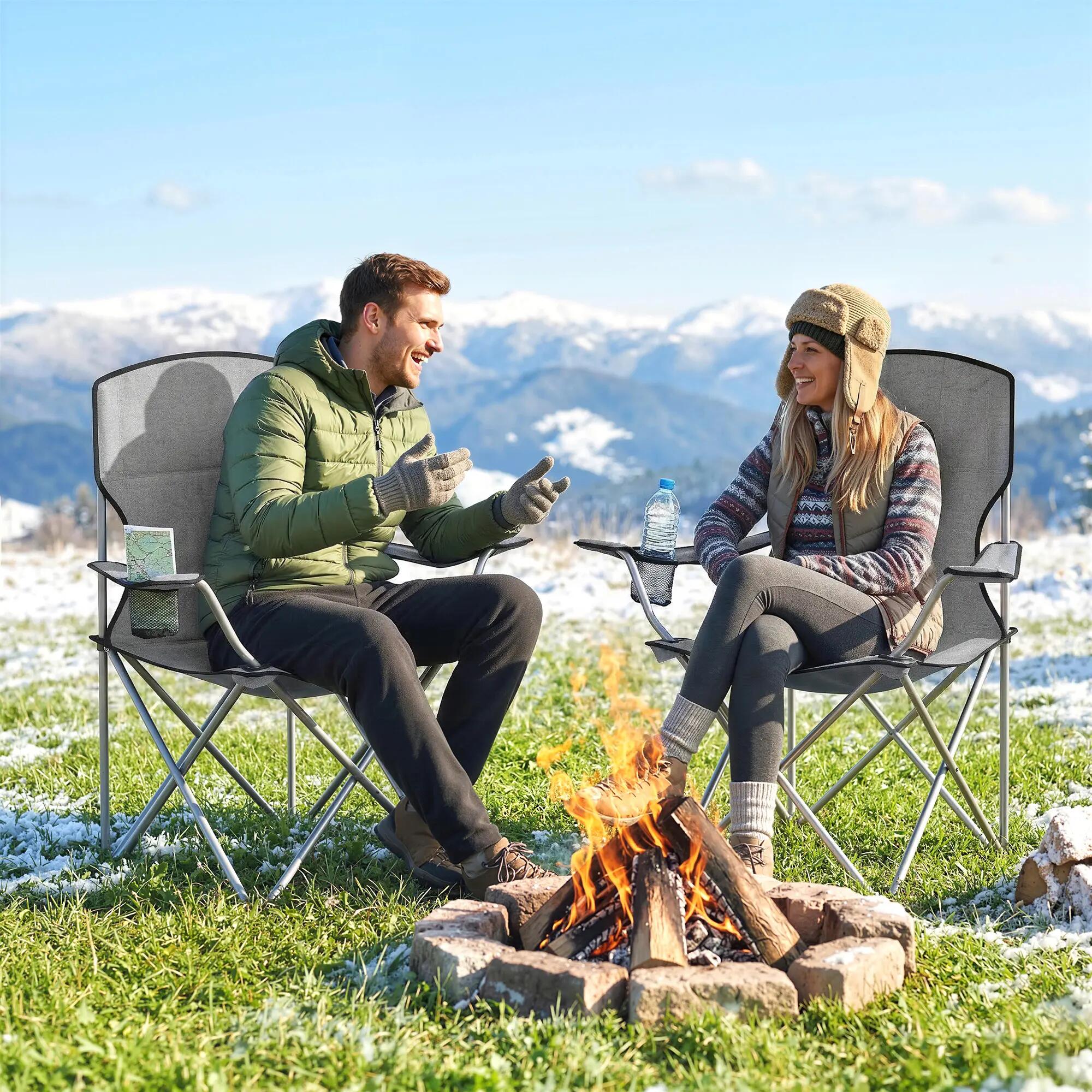 Ensemble 2 chaises - camping - dossier haut, pliantes - gris 4/6