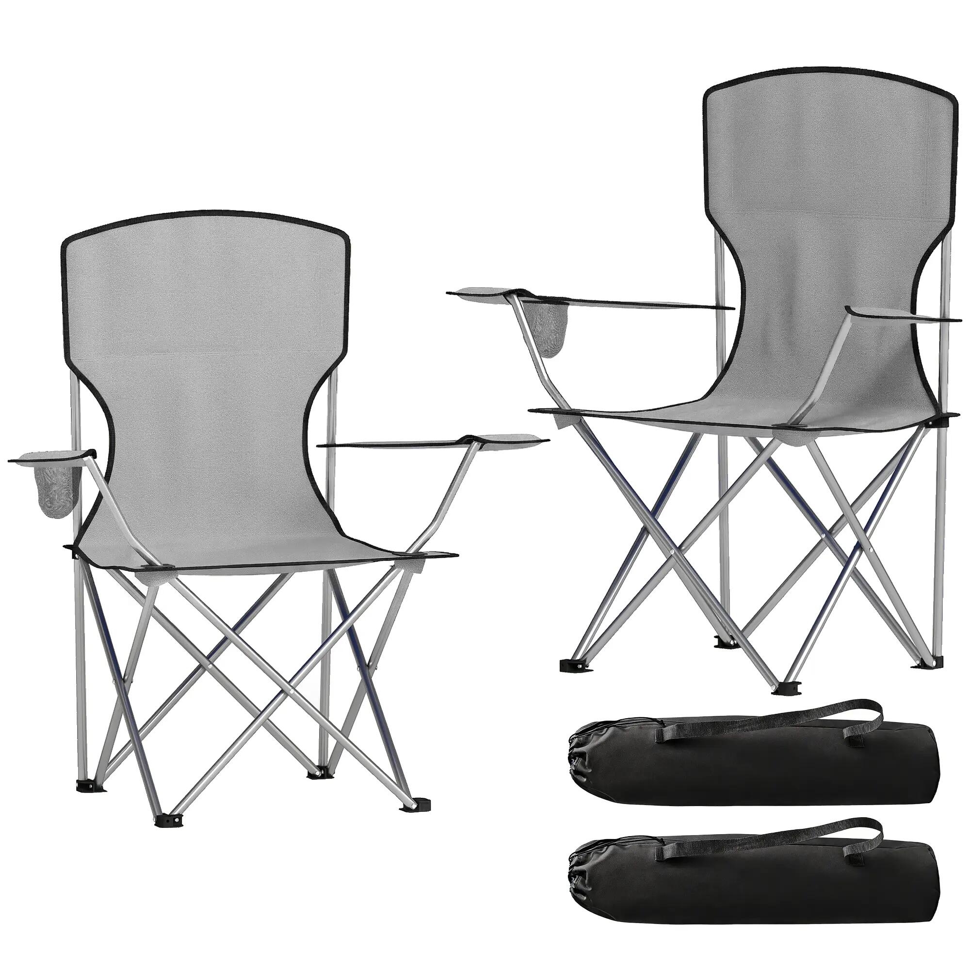 Ensemble 2 chaises - camping - dossier haut, pliantes - gris 2/6