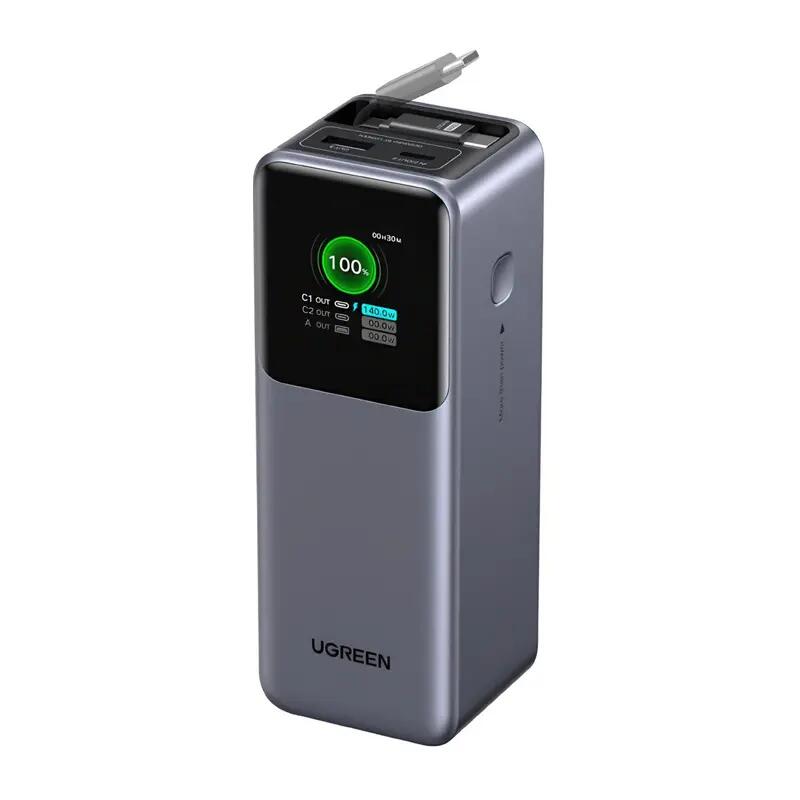 Powerbank 20000mAh Ugreen PB726 USB + USB-C, 165W, wbudowany kabel (szary) 1/1