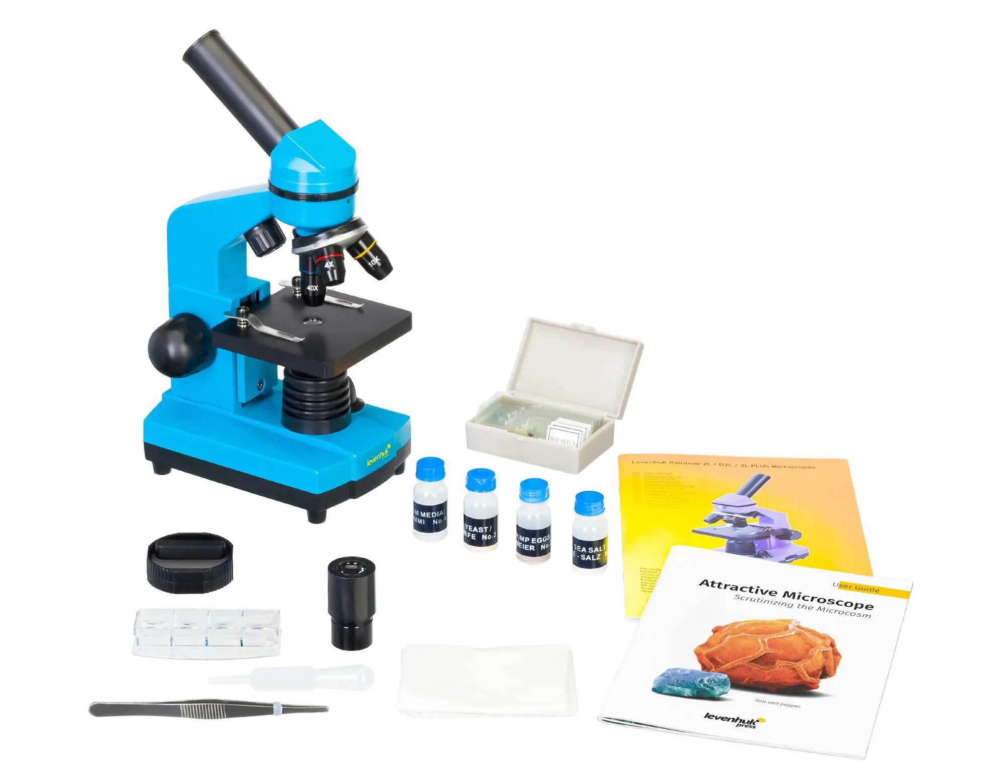 Microscopio Levenhuk Rainbow 2L Azzuro con libro in inglese 4/14