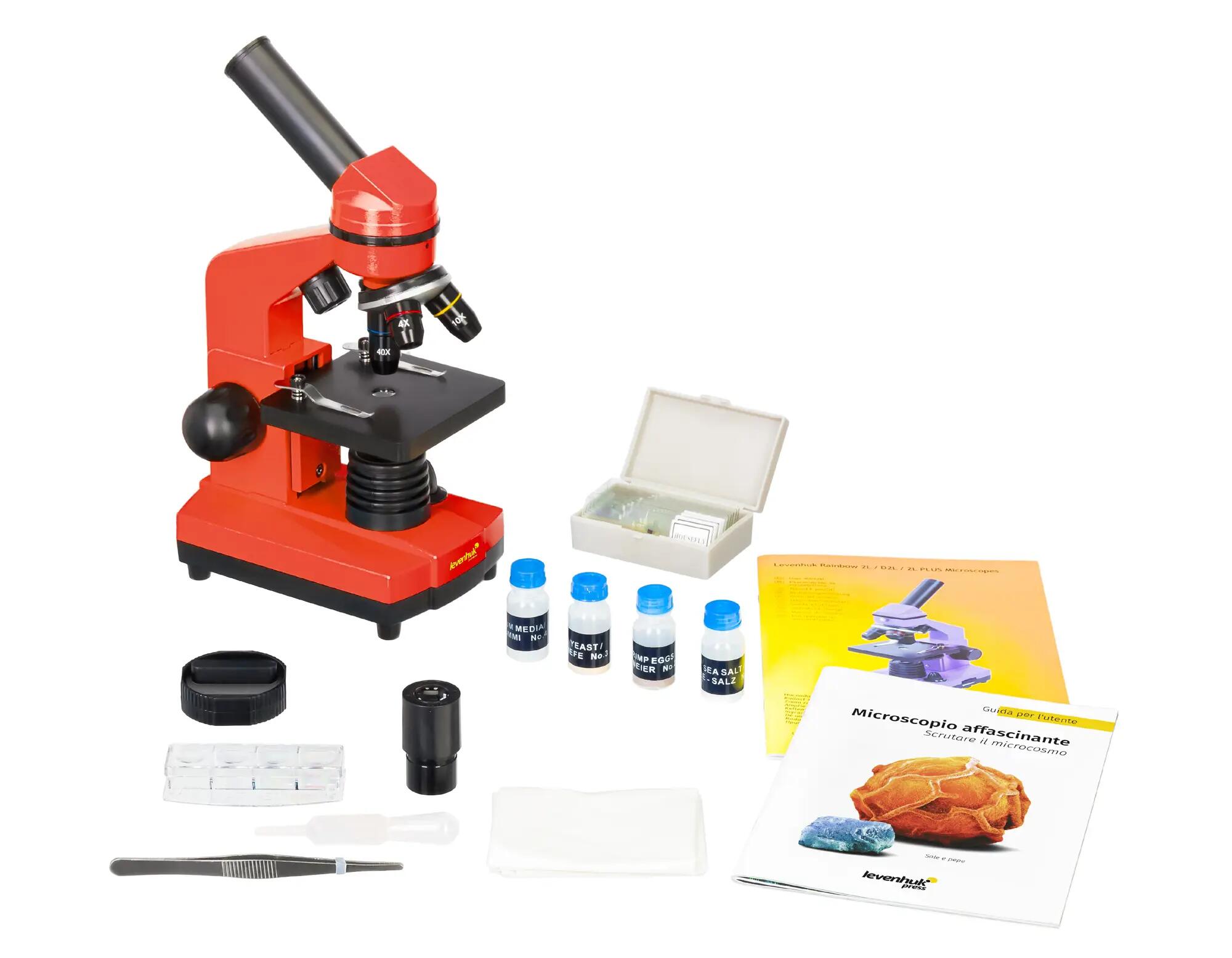Microscopio Levenhuk Rainbow 2L Arancione con libro in italiano 4/14