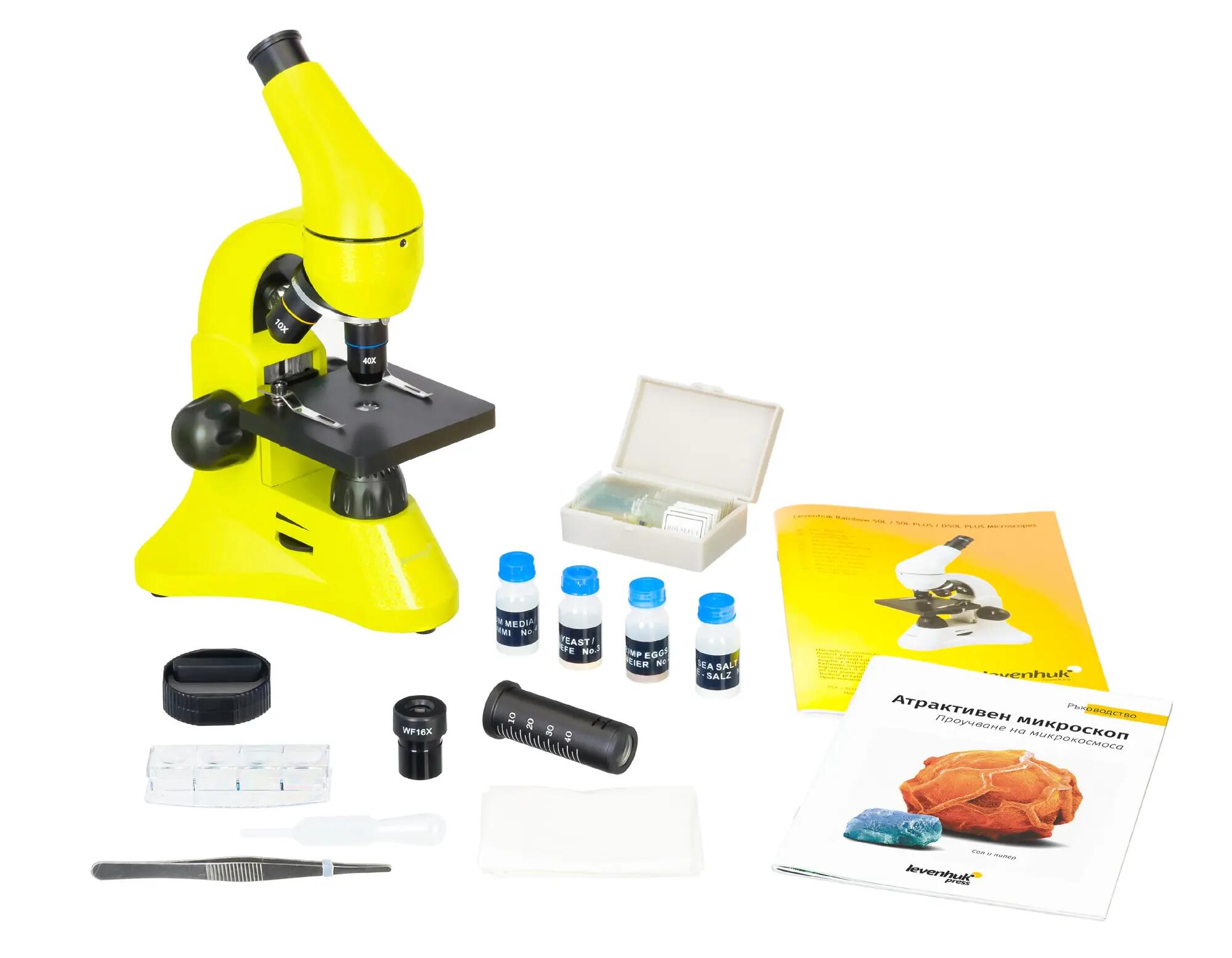 Microscopio Levenhuk Rainbow 50L PLUS Verde limetta con libro in bulgaro 5/15
