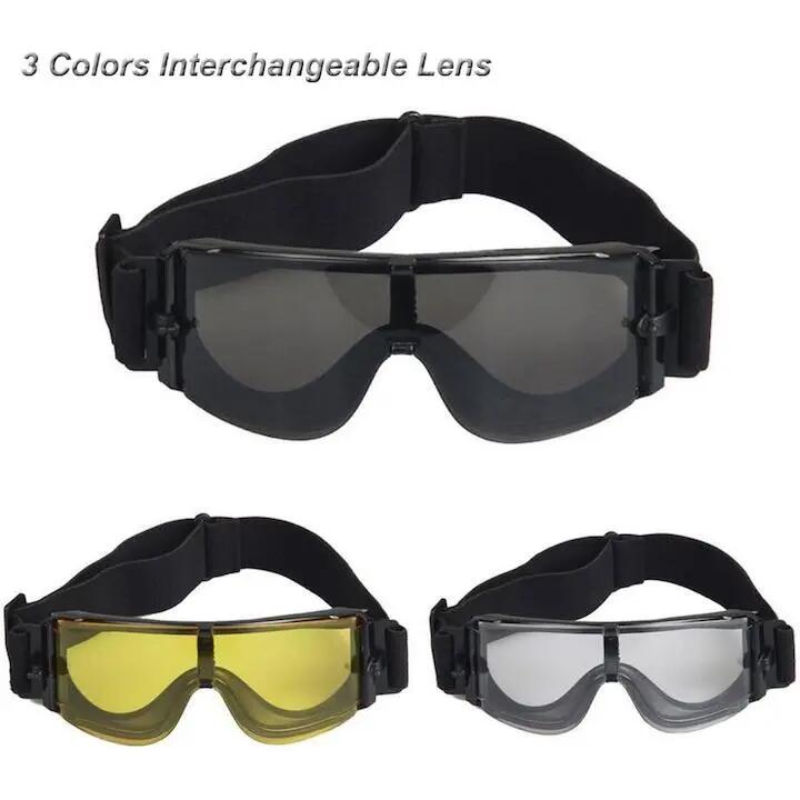 Lunettes tactiques avec 3 verres interchangeables, monture résistante, élastique 3/5