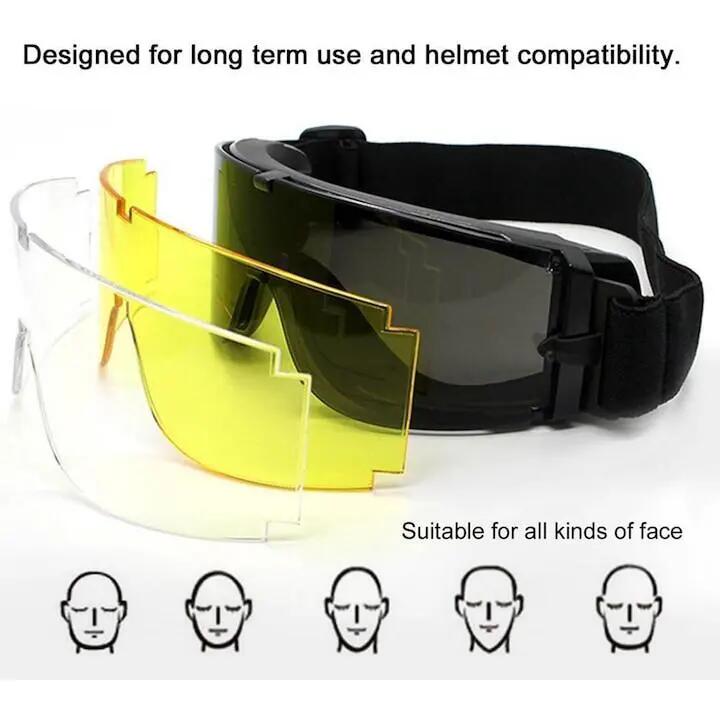 Lunettes tactiques avec 3 verres interchangeables, monture résistante, élastique 2/5