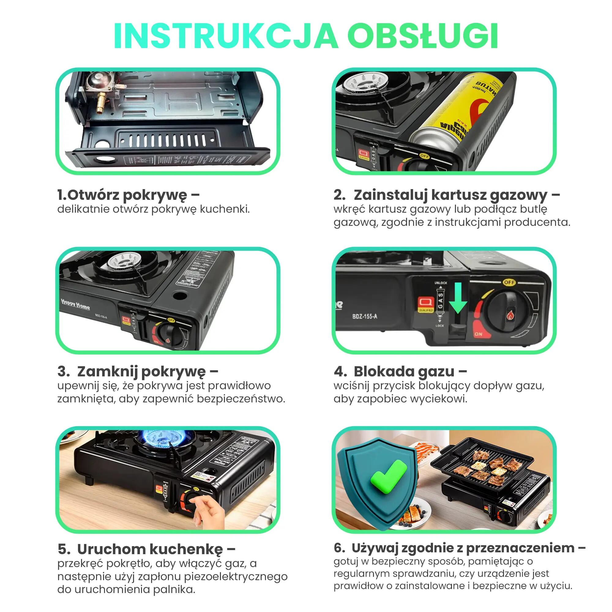 Kuchenka turystyczna gazowa 2w1 z piezozapalarką Przenośna Waliznka Adapter 7/10