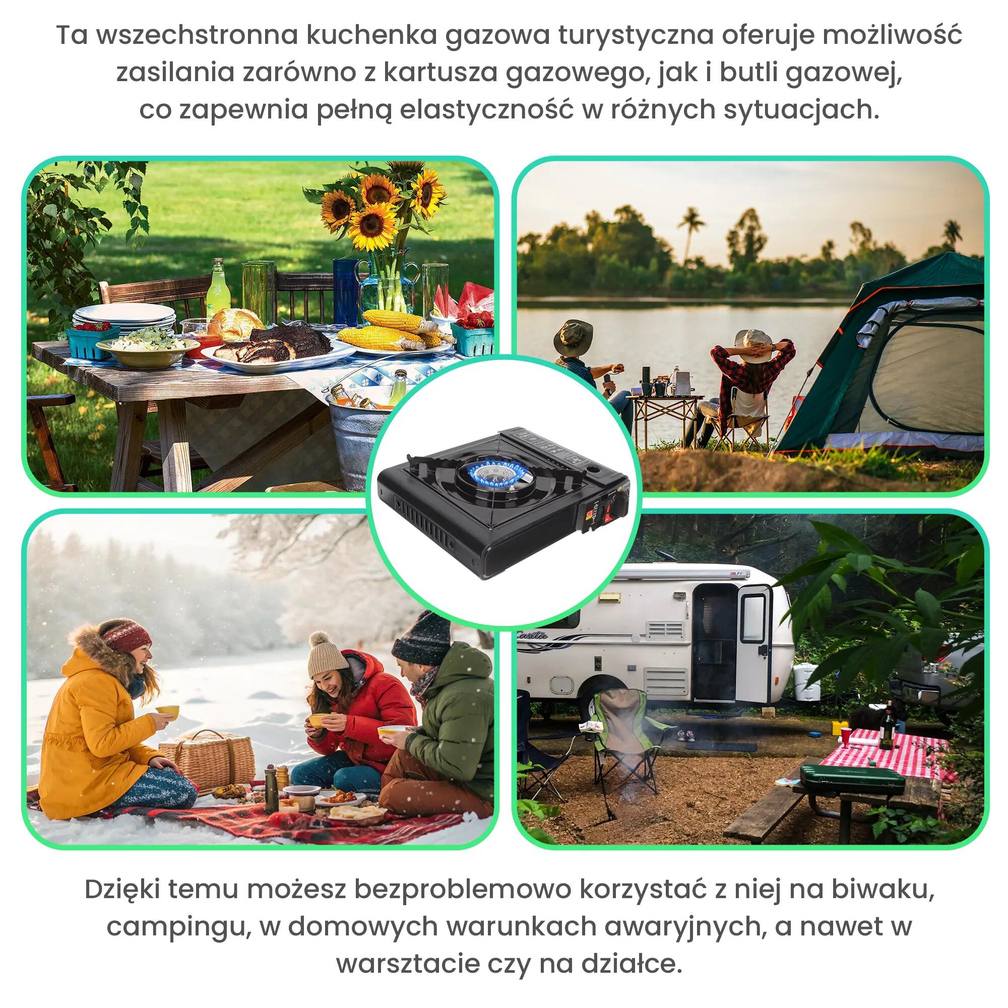 Kuchenka turystyczna gazowa 2w1 z piezozapalarką Przenośna Waliznka Adapter 6/10