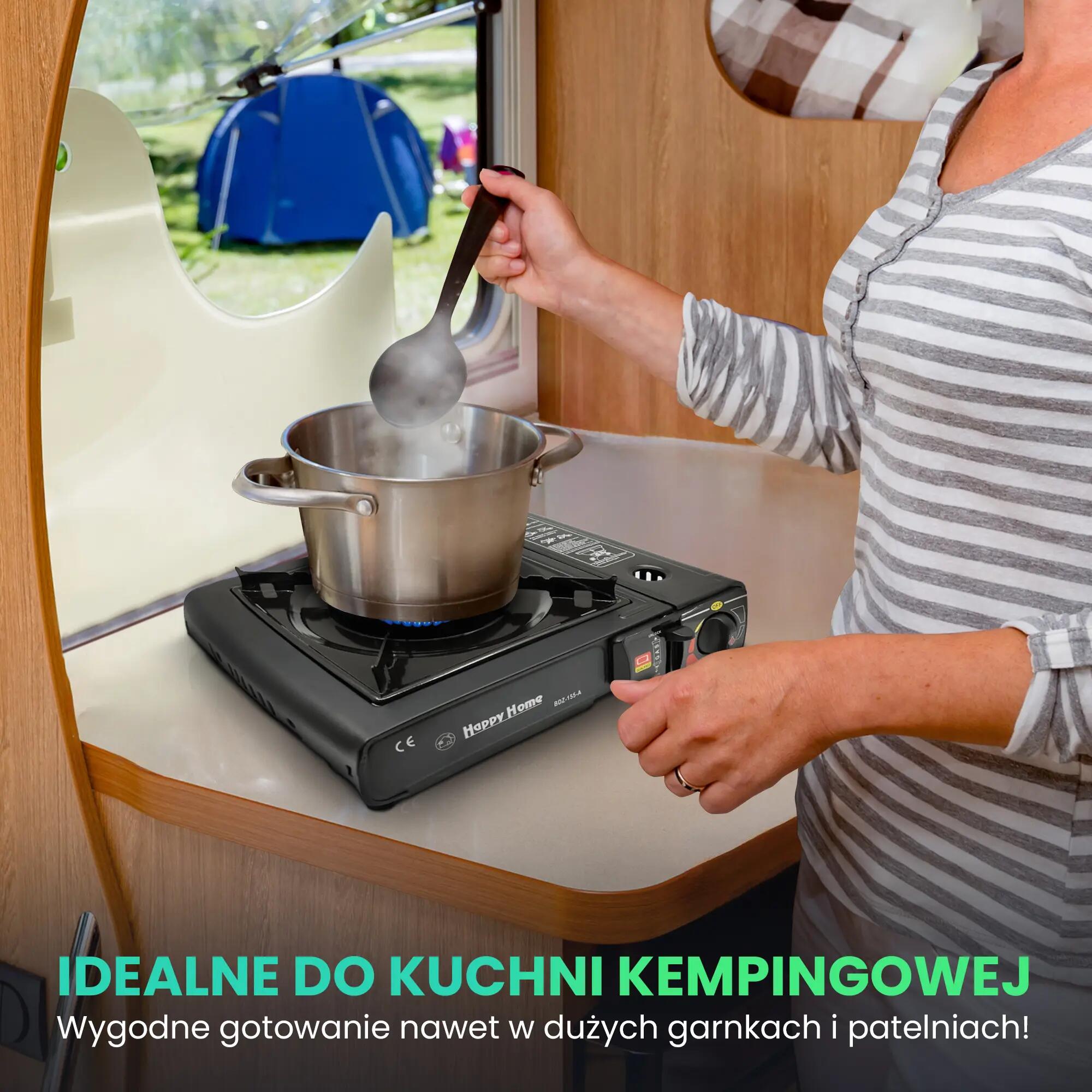 Kuchenka turystyczna gazowa 2w1 z piezozapalarką Przenośna Waliznka Adapter 4/10