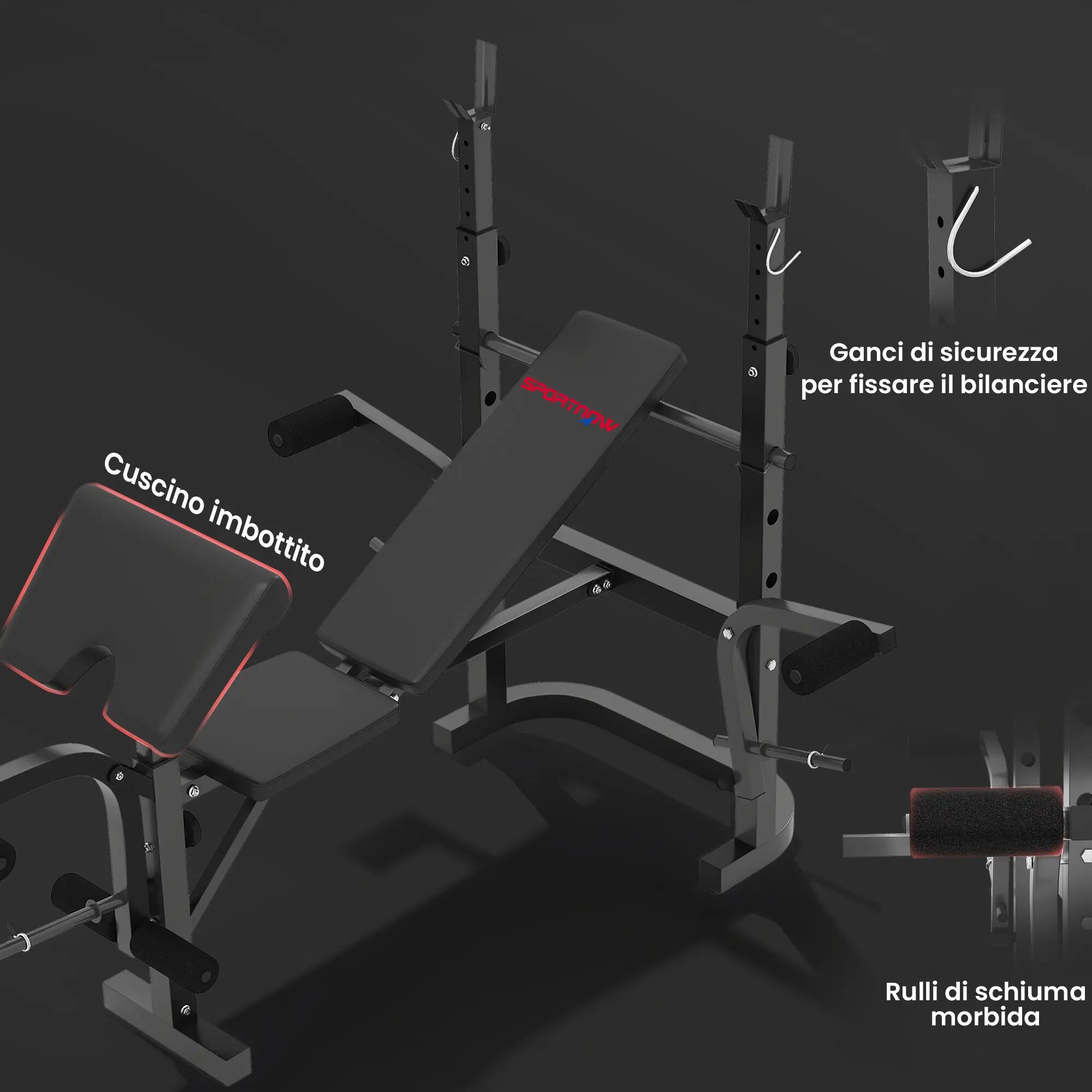 Banc de musculation multifonction réglable avec support pour haltères 9/9