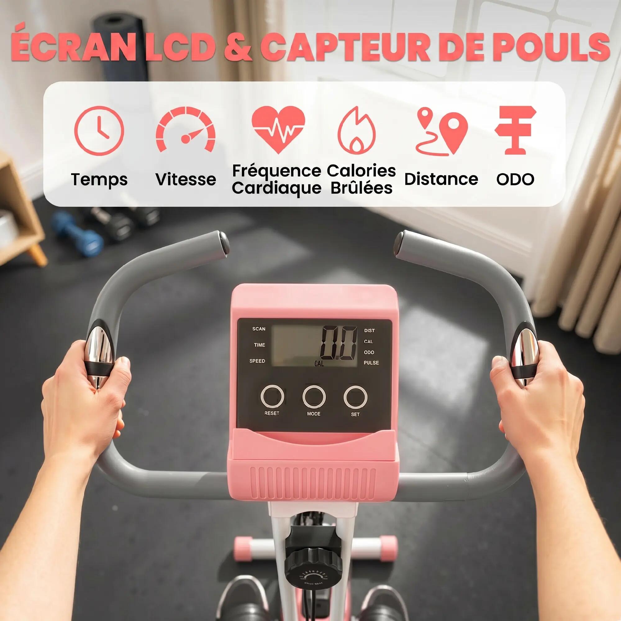 Vélo d'appartement pliable 2 en 1, résistance magnétique réglable sur 8 niveaux, 6/9