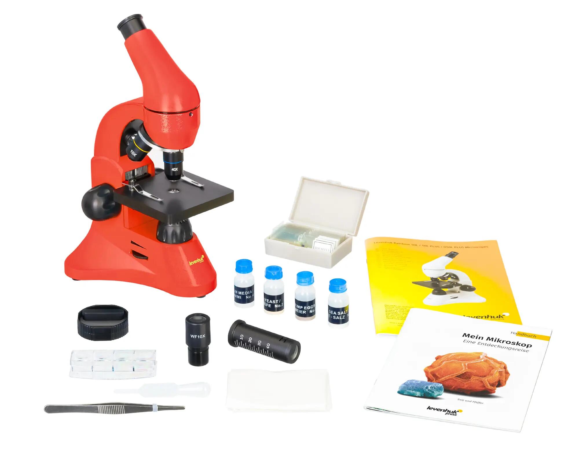 Microscopio Levenhuk Rainbow 50L Arancione con libro in tedesco 5/15