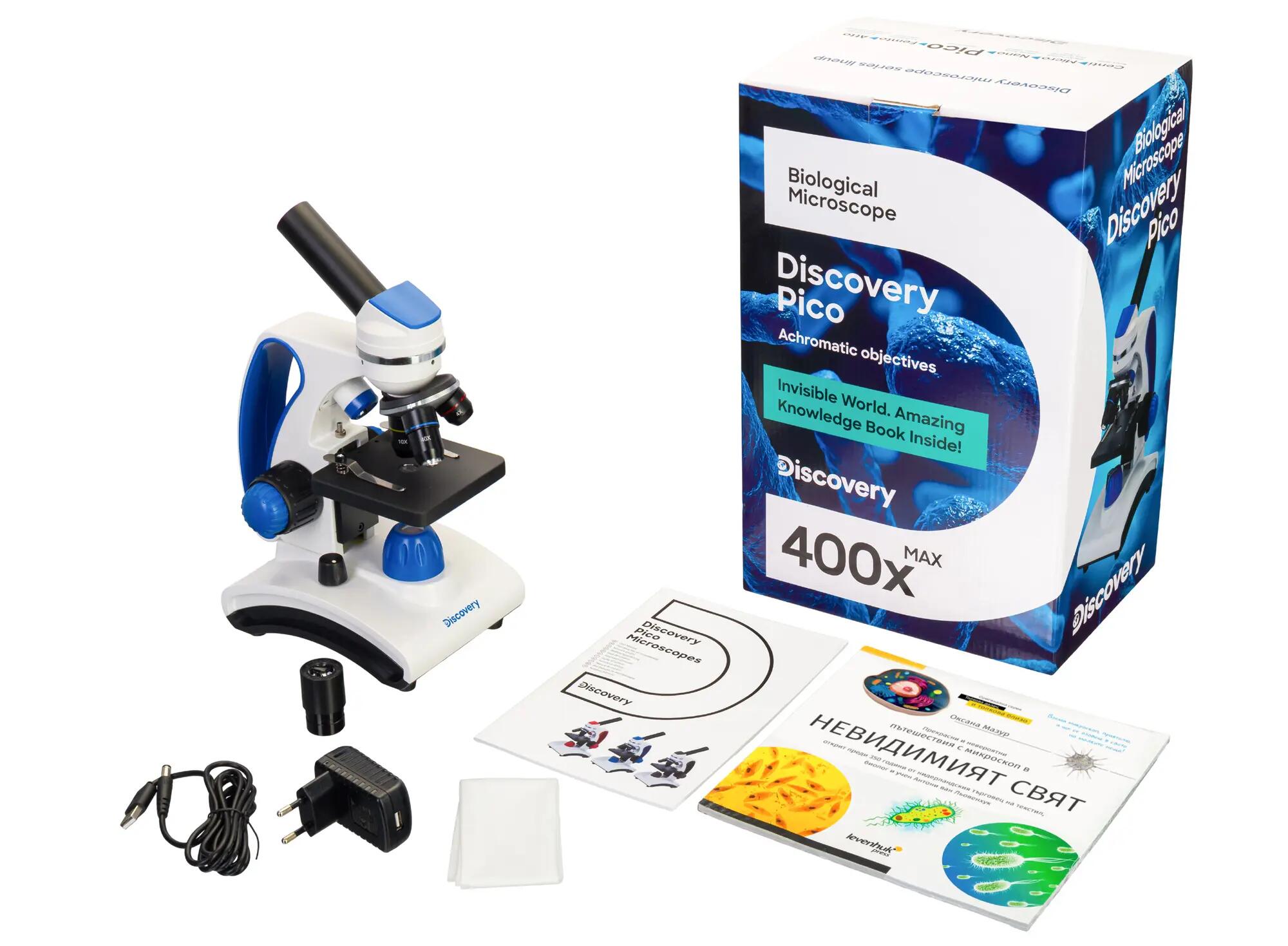 Microscopio Levenhuk Discovery Pico Gravity con libro in bulgaro 4/15
