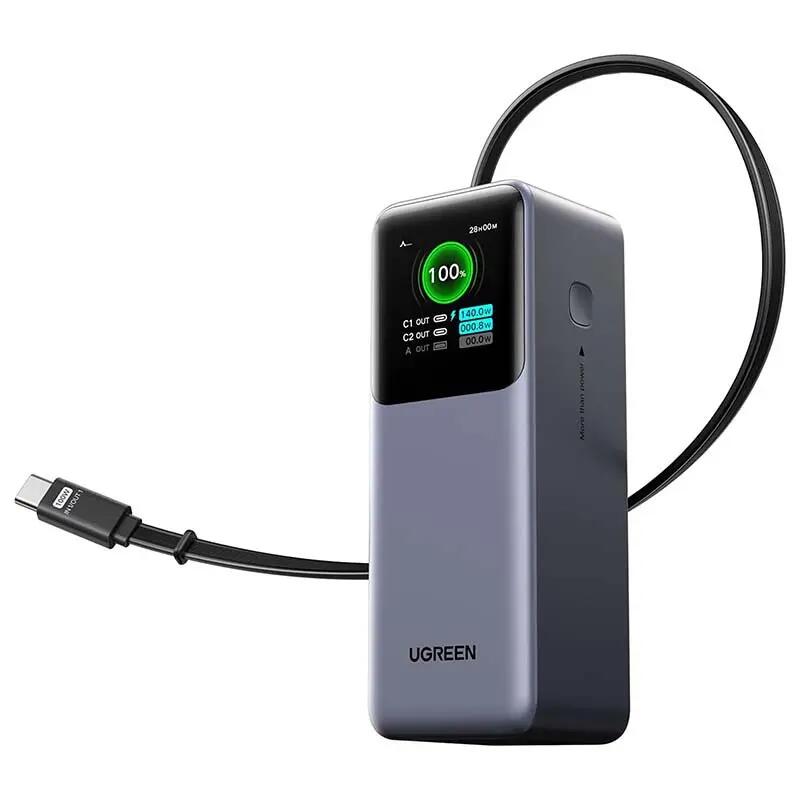 Powerbank 20000mAh Ugreen PB726, USB + USB-C, 165W, ze zwijanym kablem (szary) 1/1