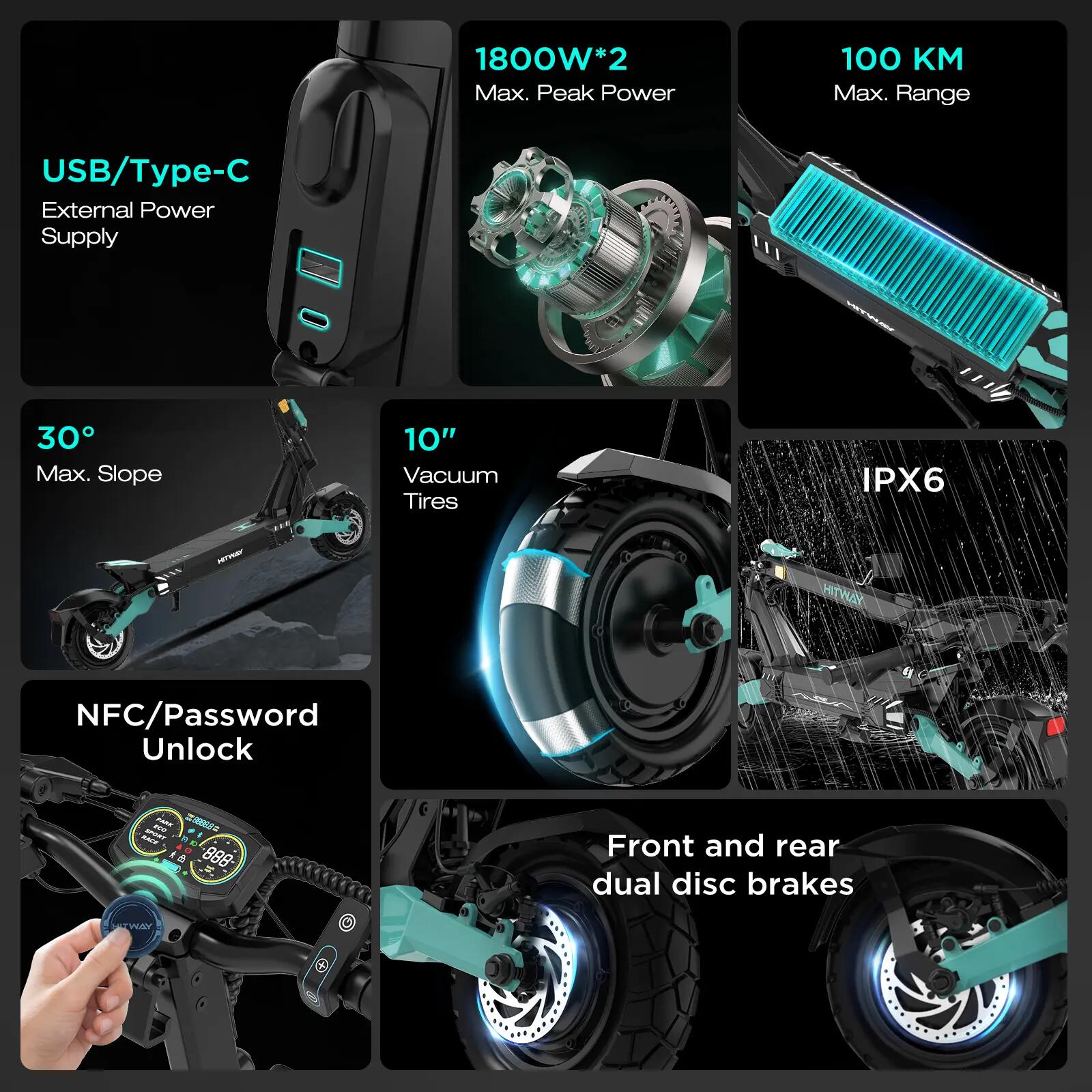 E-Scooter mit Straßenzulassung ABE, 2x1800W Doppelmotor, 100 km , NFC, H11 8/15