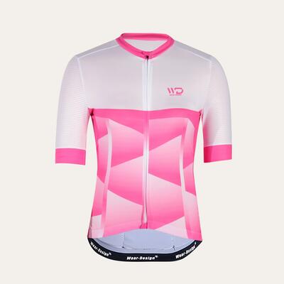 Cubic damesfietsshirt wit/roze