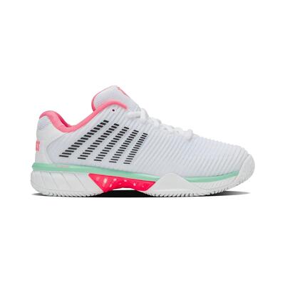 Dames tennis schoenen hypercourt express 2 clay white/neon pastel pink/black