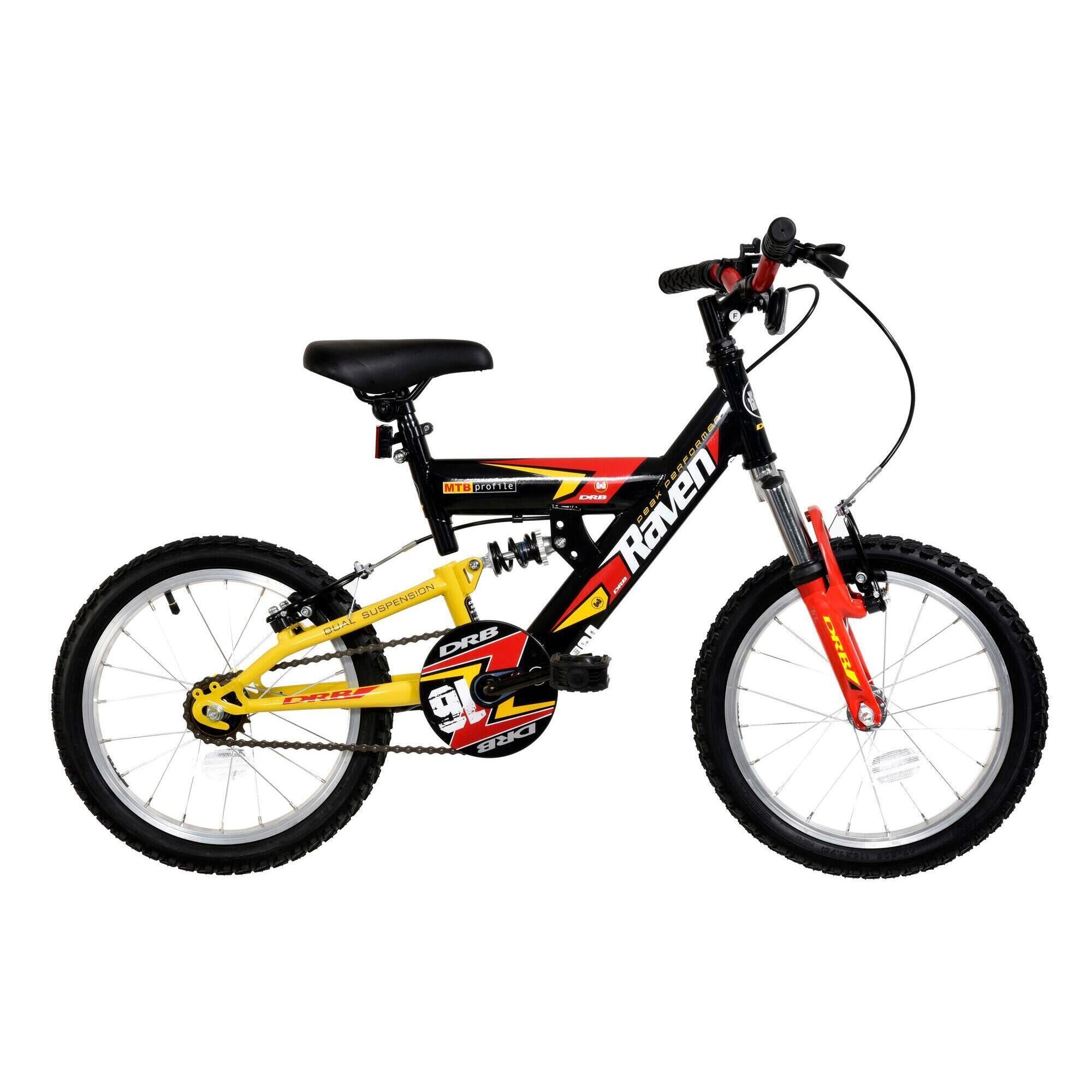 DALLINGRIDGE Dallingridge Raven Boys Full Suspension Mountain Bike, 16" Wheel - Black/Yellow/