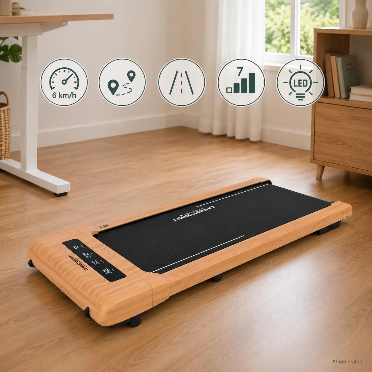 Walking Pad met helling - tot 6 km/u - LED - Bluetooth - 4.2 Houtlook 3/9