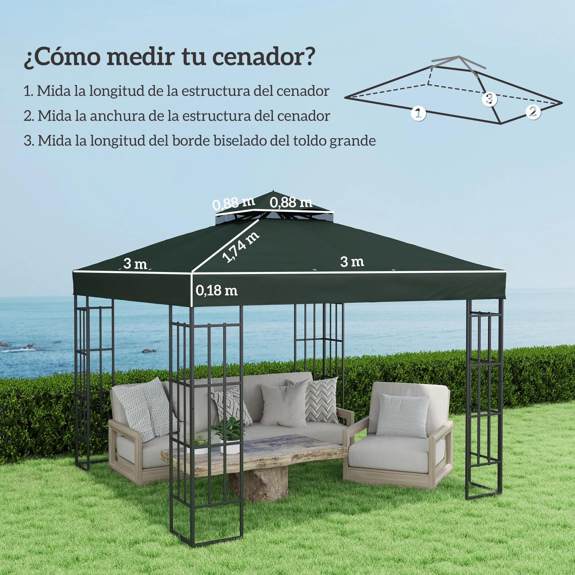 Toldo de substituição para pérgola 300x300 cm verde Outsunny 3/7