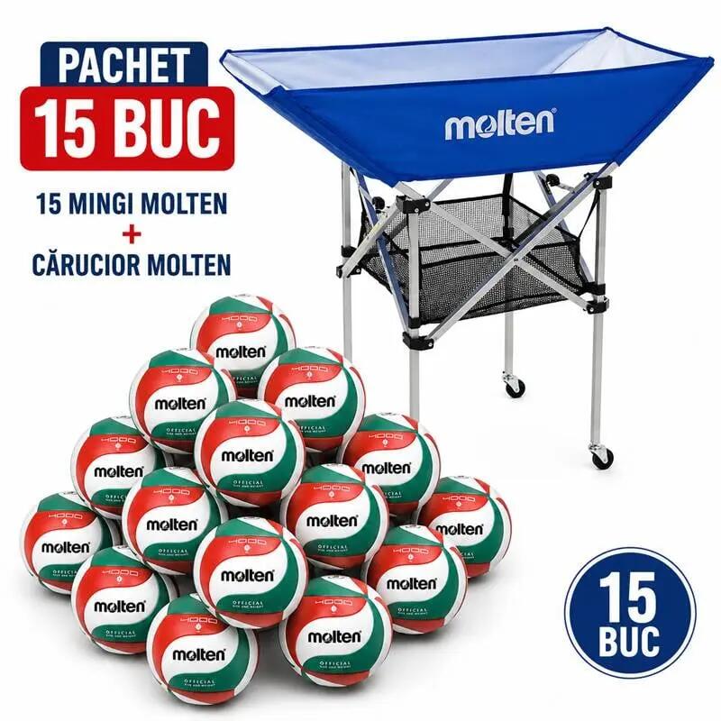 Pachet 15 mingi volei Molten V5M4000 antrenament cu carucior transport 4/13