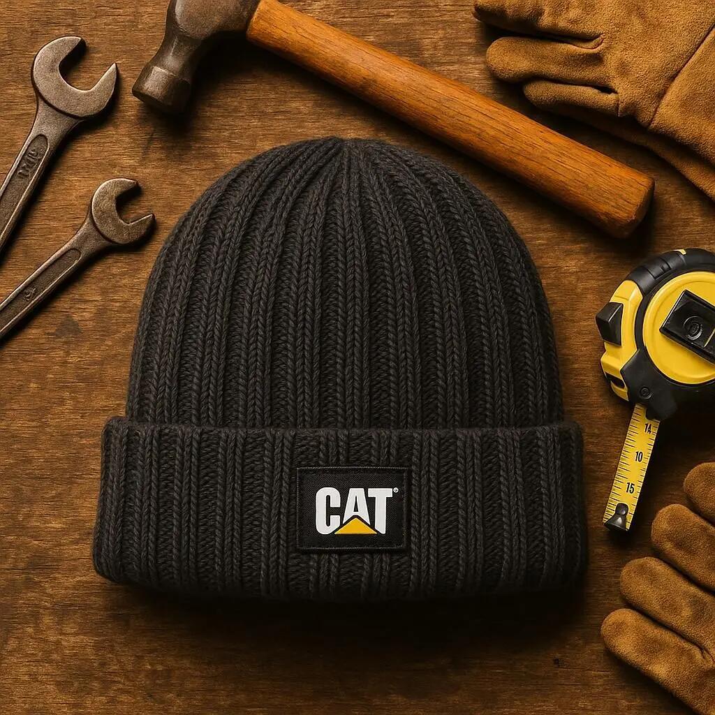 Bonnet noir à côtes avec logo Caterpillar 4/6