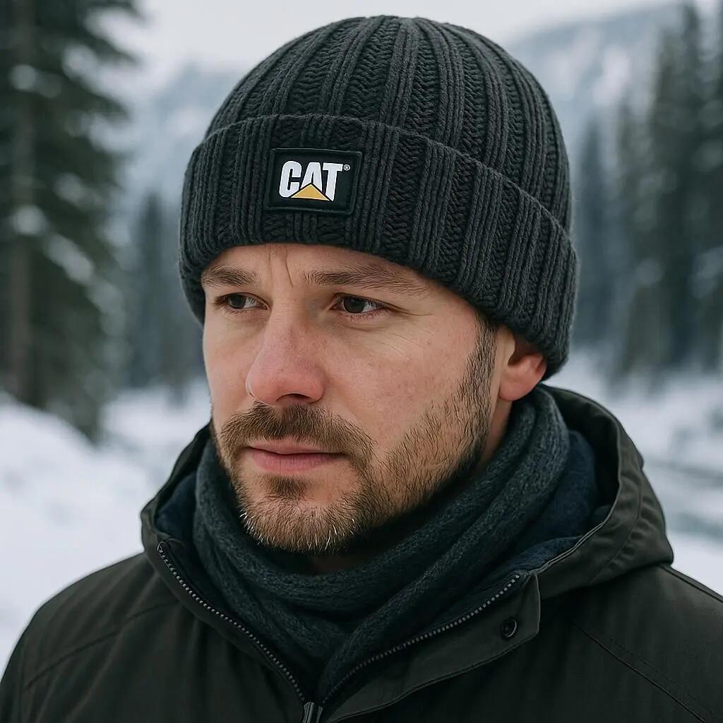 Bonnet noir à côtes avec logo Caterpillar 3/6