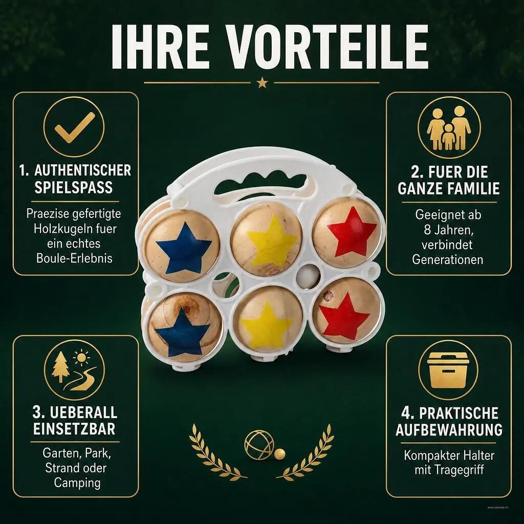 Jeu de boules CHAMP Bois 6 boules avec support 3/7