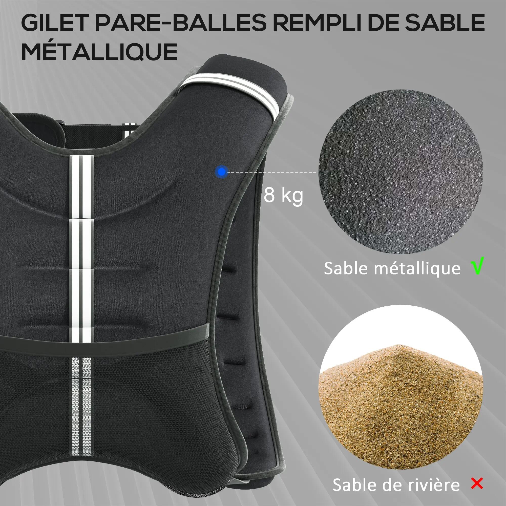 Gilet lesté de 8 kg, veste lestée, pour homme et femme, avec poche de rangement, 7/9