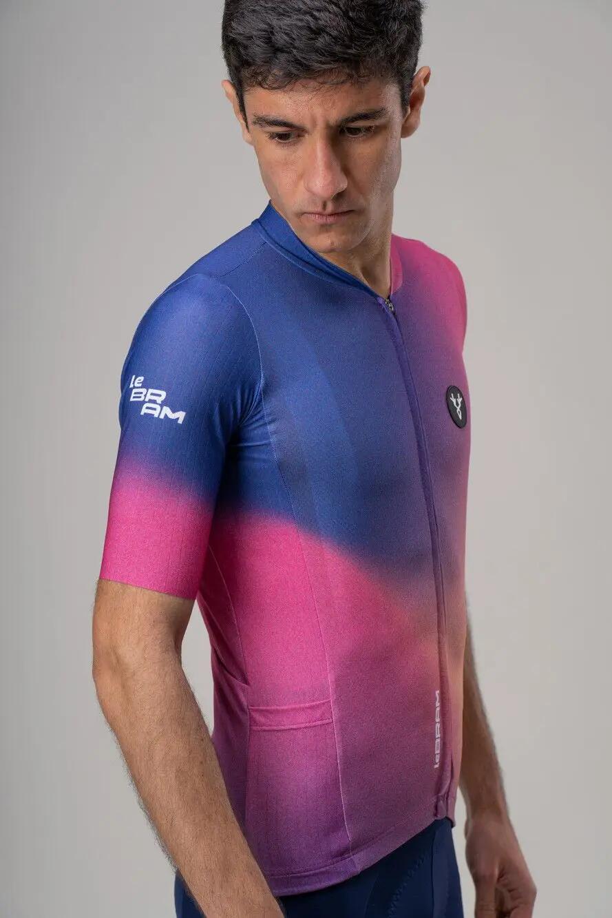 LeBram Race Aero Kurzarm-Trikot in Rosa und Blau 2/7