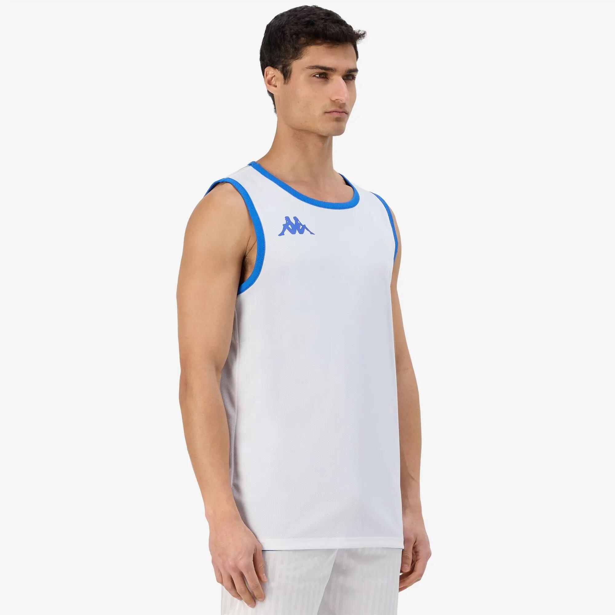 Completo canotta pantaloncino da bambino in poliestere blu da basket 6/7
