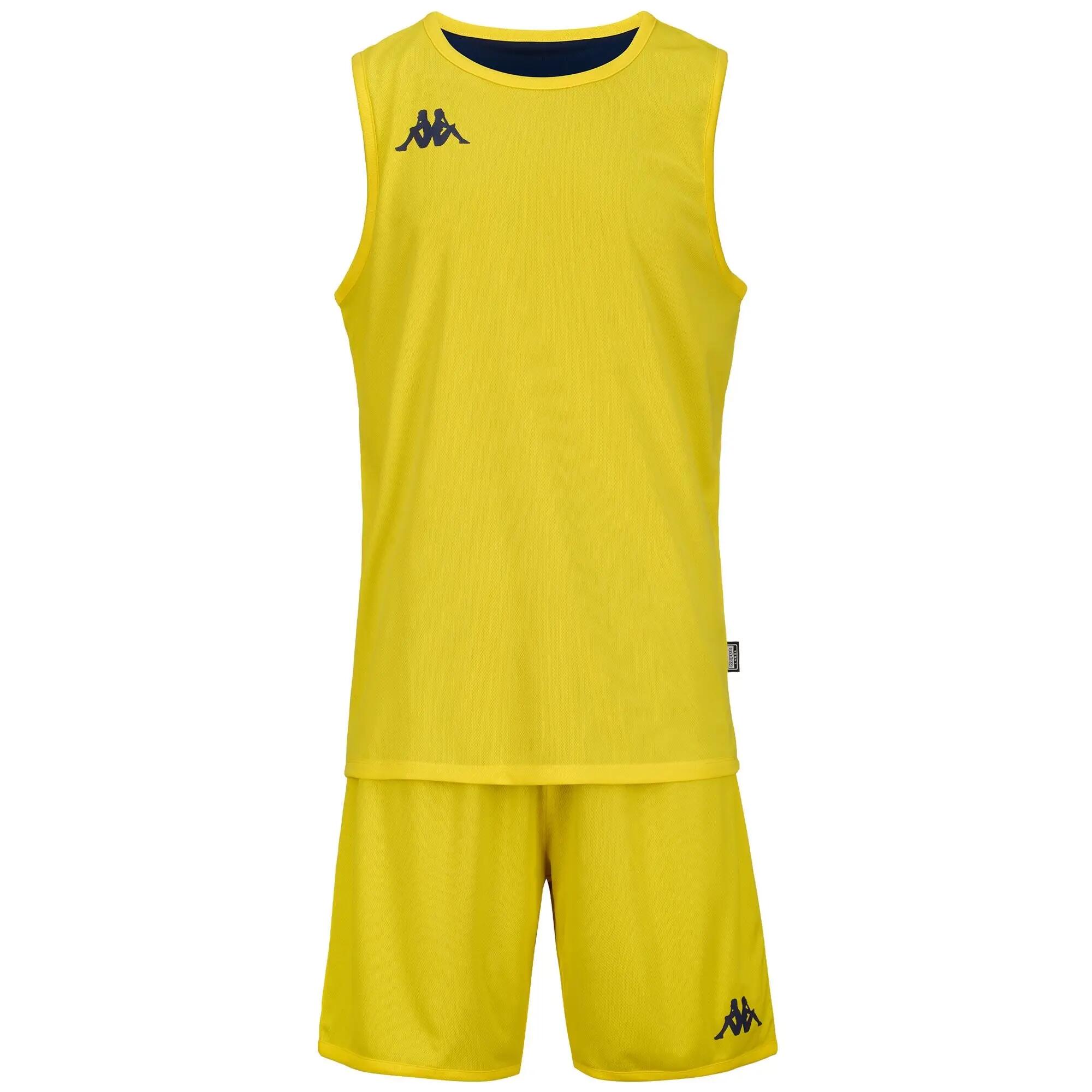 Completo canotta pantaloncino da bambino in poliestere giallo da basket 2/7