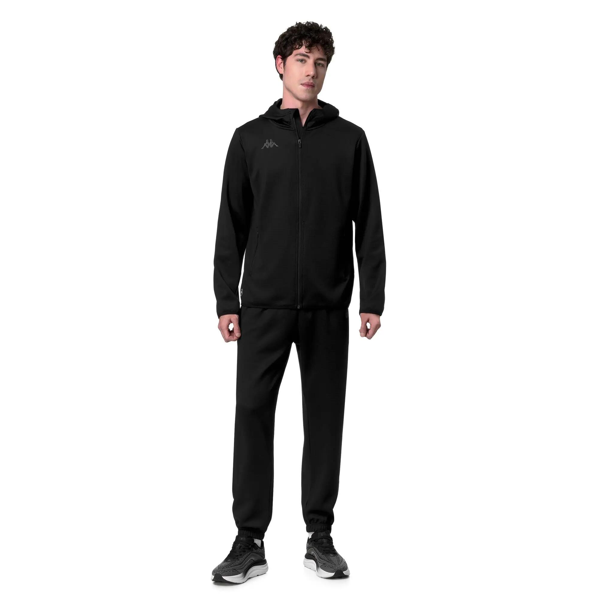 Felpa con cappuccio e zip da uomo in poliestere nero da training 4/6