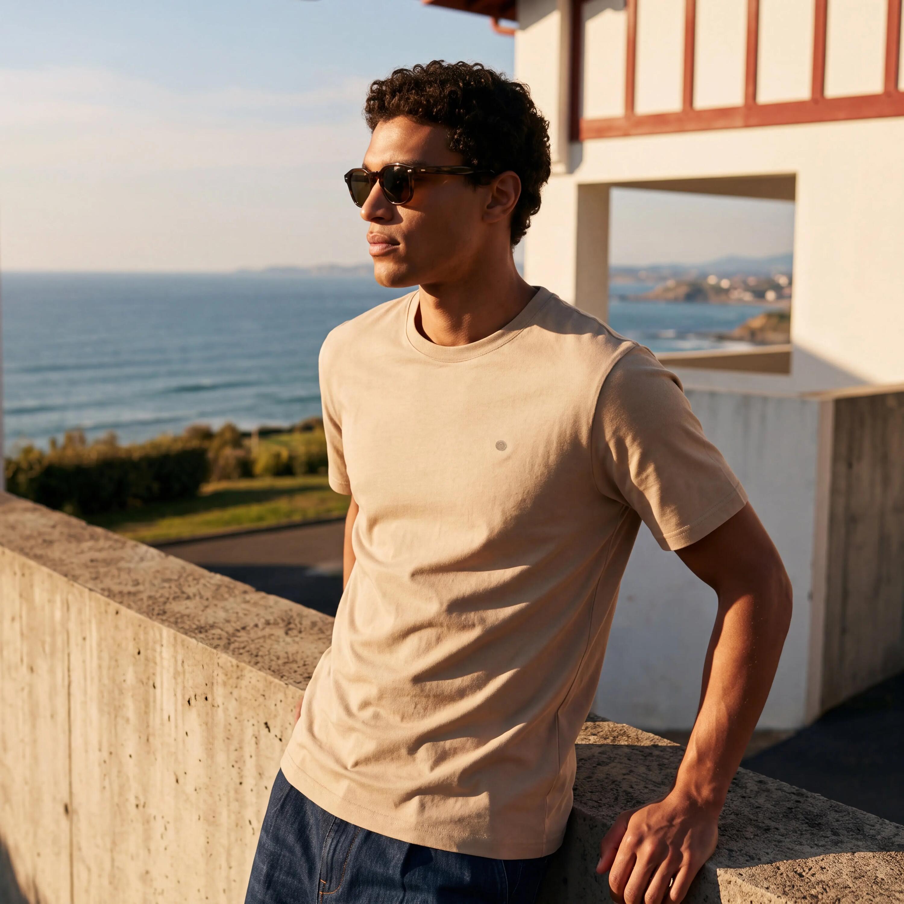 T-shirt manches courtes Théo jersey de coton effet vieilli beige travertin 2/5