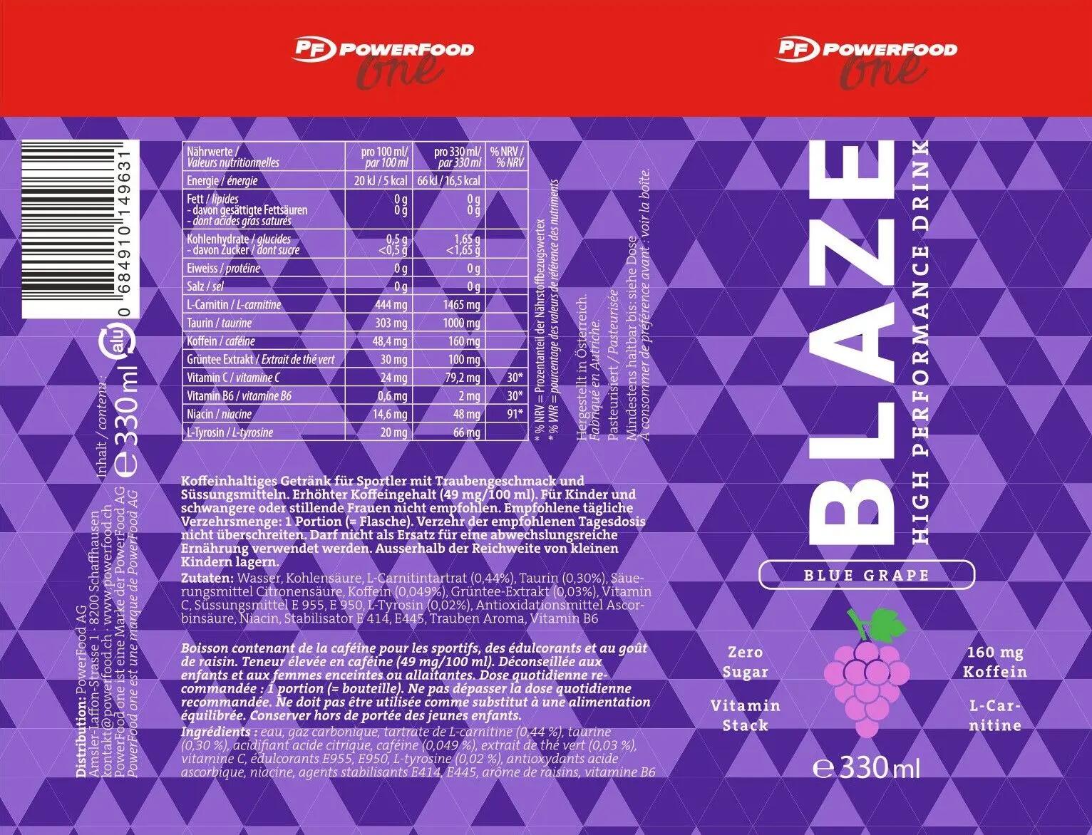 PowerFood One Blaze (24 x 330ml) - Blue Grape 2/2