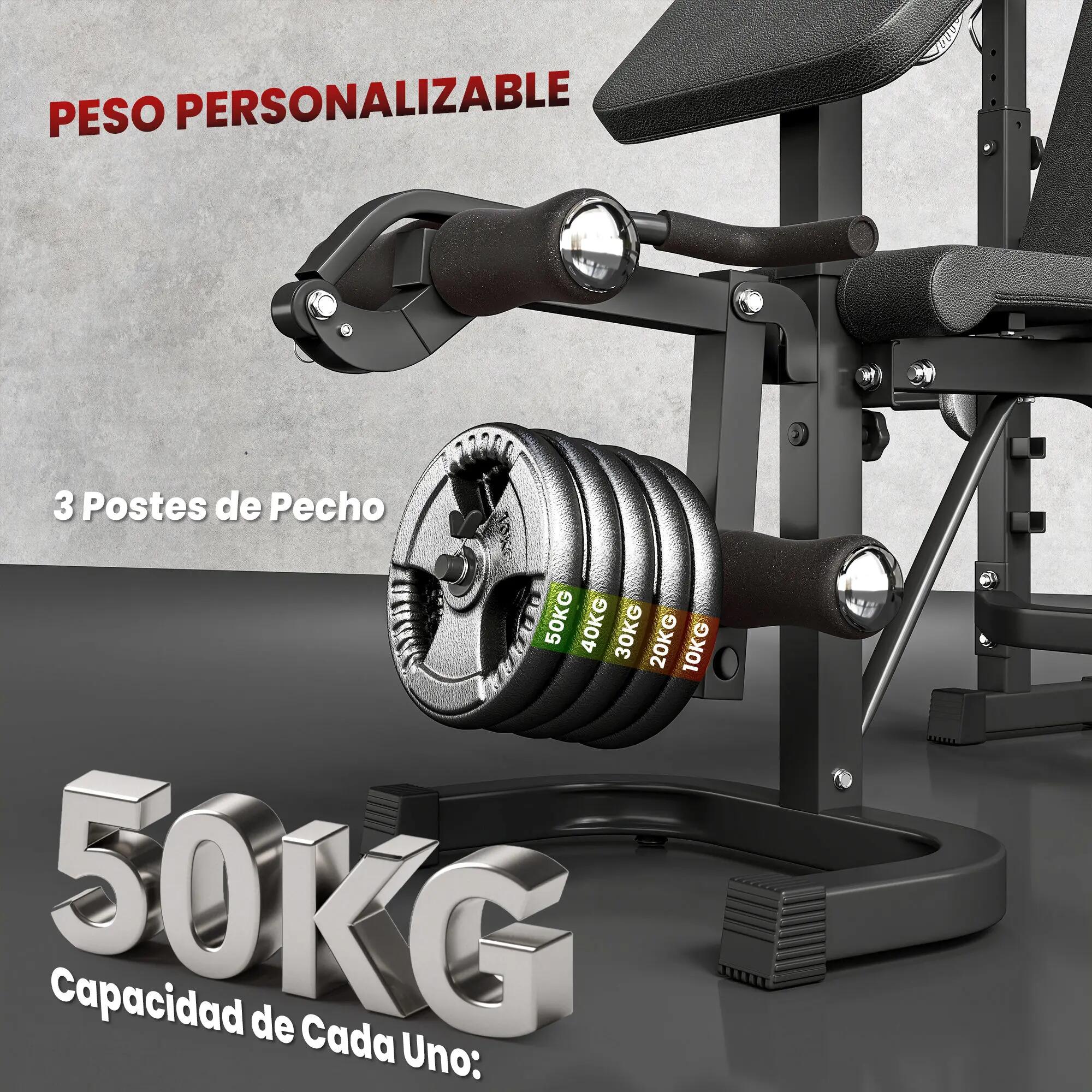 Banc de musculation multifonctionnel avec dossier inclinable et support pour 9/9