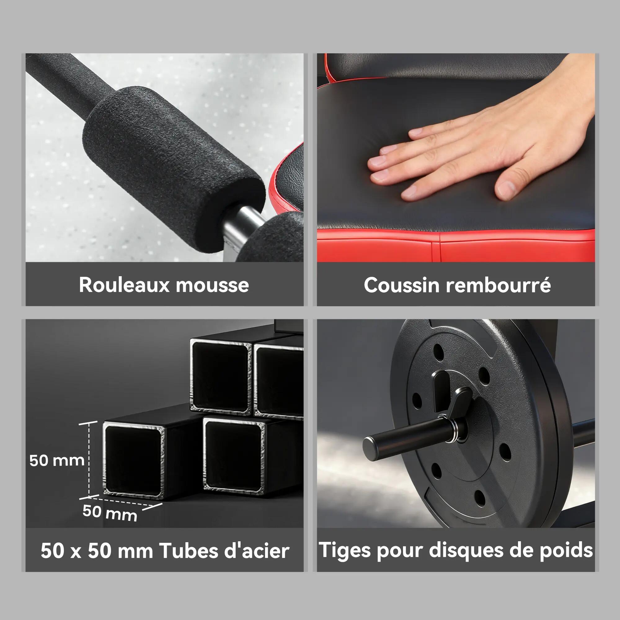 Banc de musculation multifonctionnel complet avec dossier réglable, repose-jambe 9/9