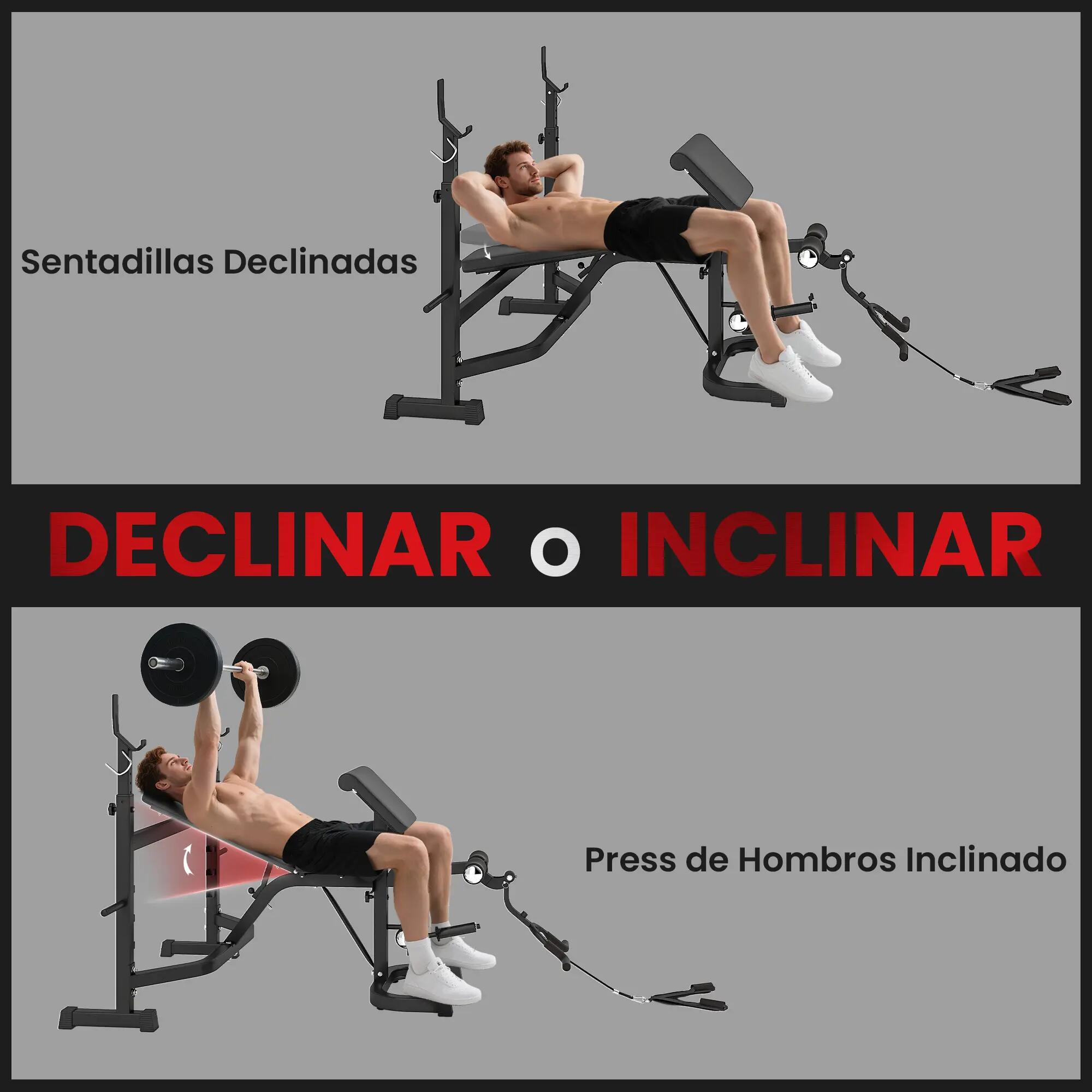 Banc de musculation multifonctionnel avec dossier inclinable et support pour 8/9