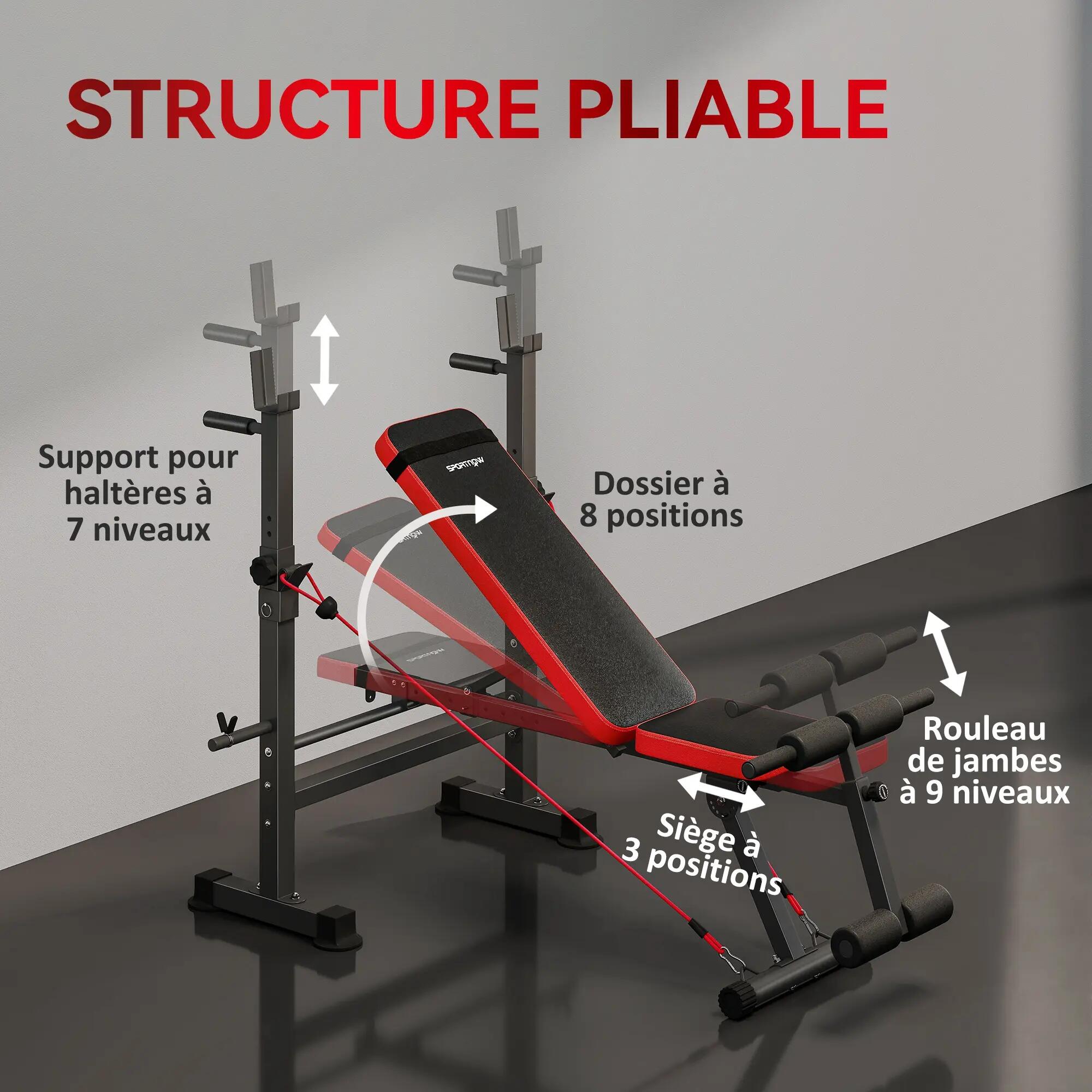 Banc de musculation multifonctionnel complet avec dossier réglable, repose-jambe 8/9