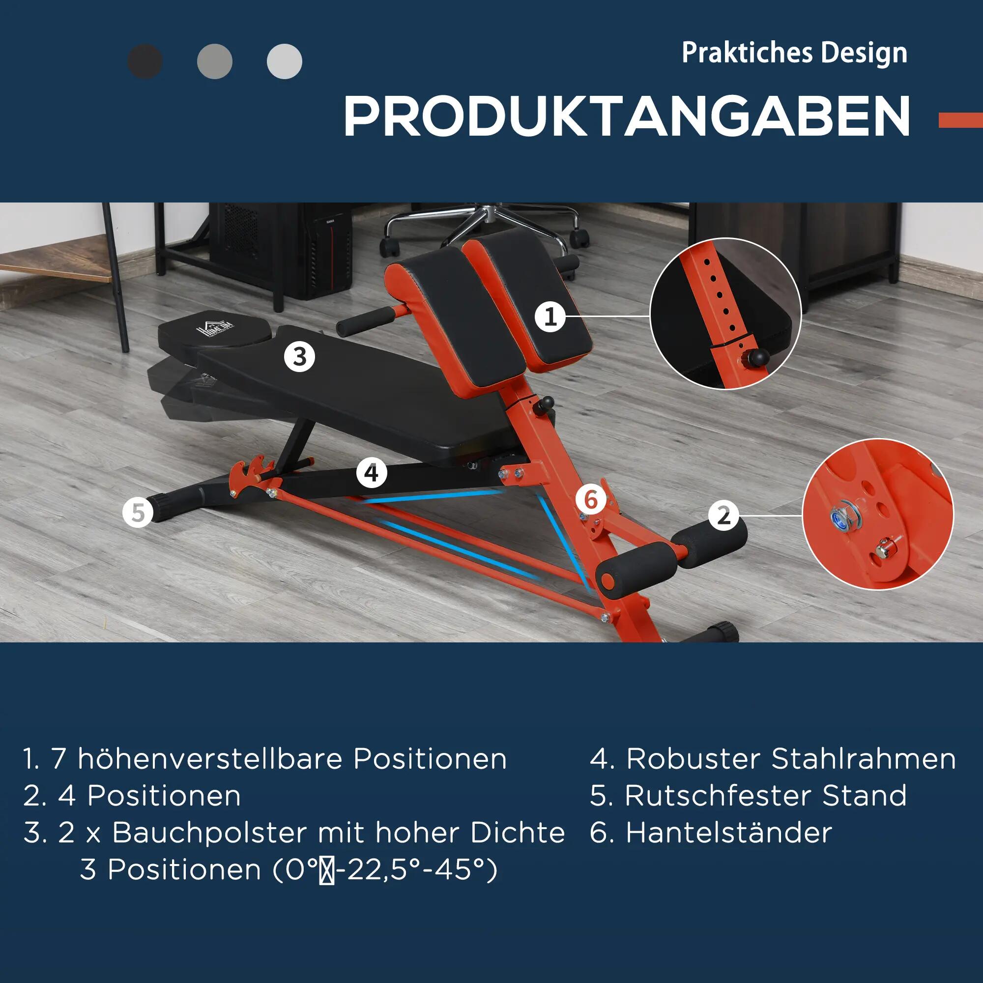 Banc de musculation, banc de fitness, banc inclinable, appareil multifonctionnel 7/9