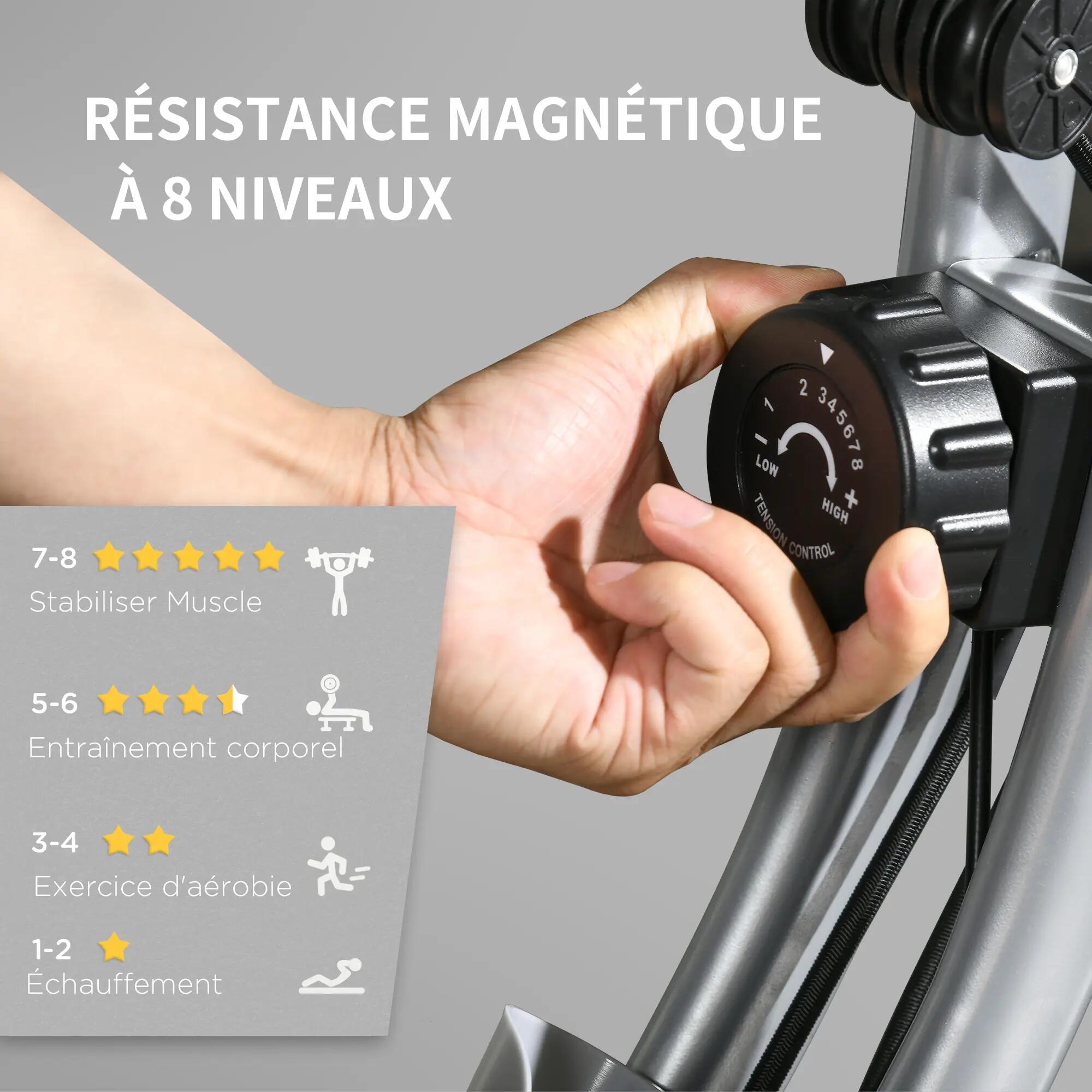 Vélo d'appartement pliable avec 8 niveaux de résistance magnétique, dossier et 8/9