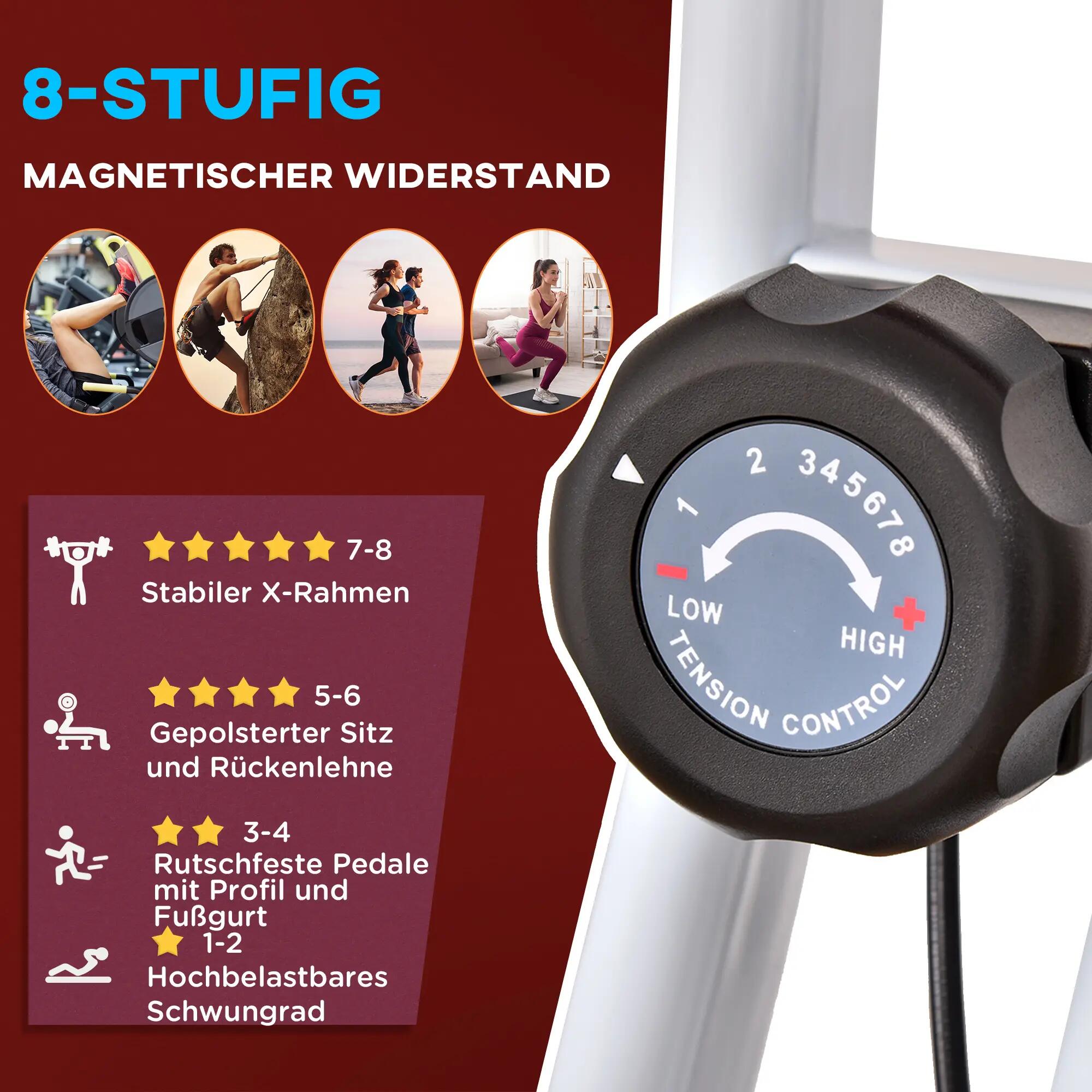 Vélo d'appartement à résistance magnétique, 8 niveaux, hauteur réglable, écran 7/9