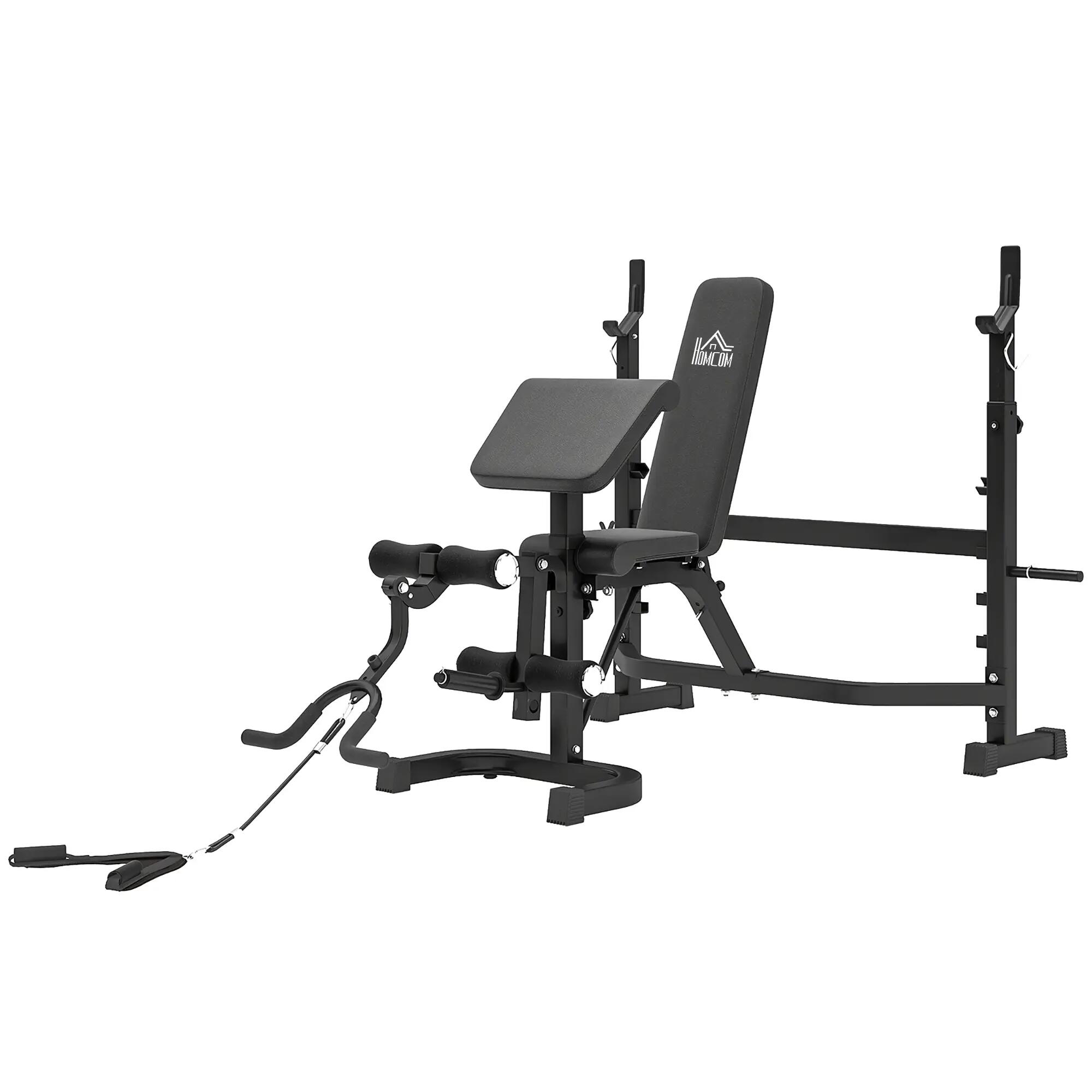 Banc de musculation multifonctionnel avec dossier inclinable et support pour 2/9