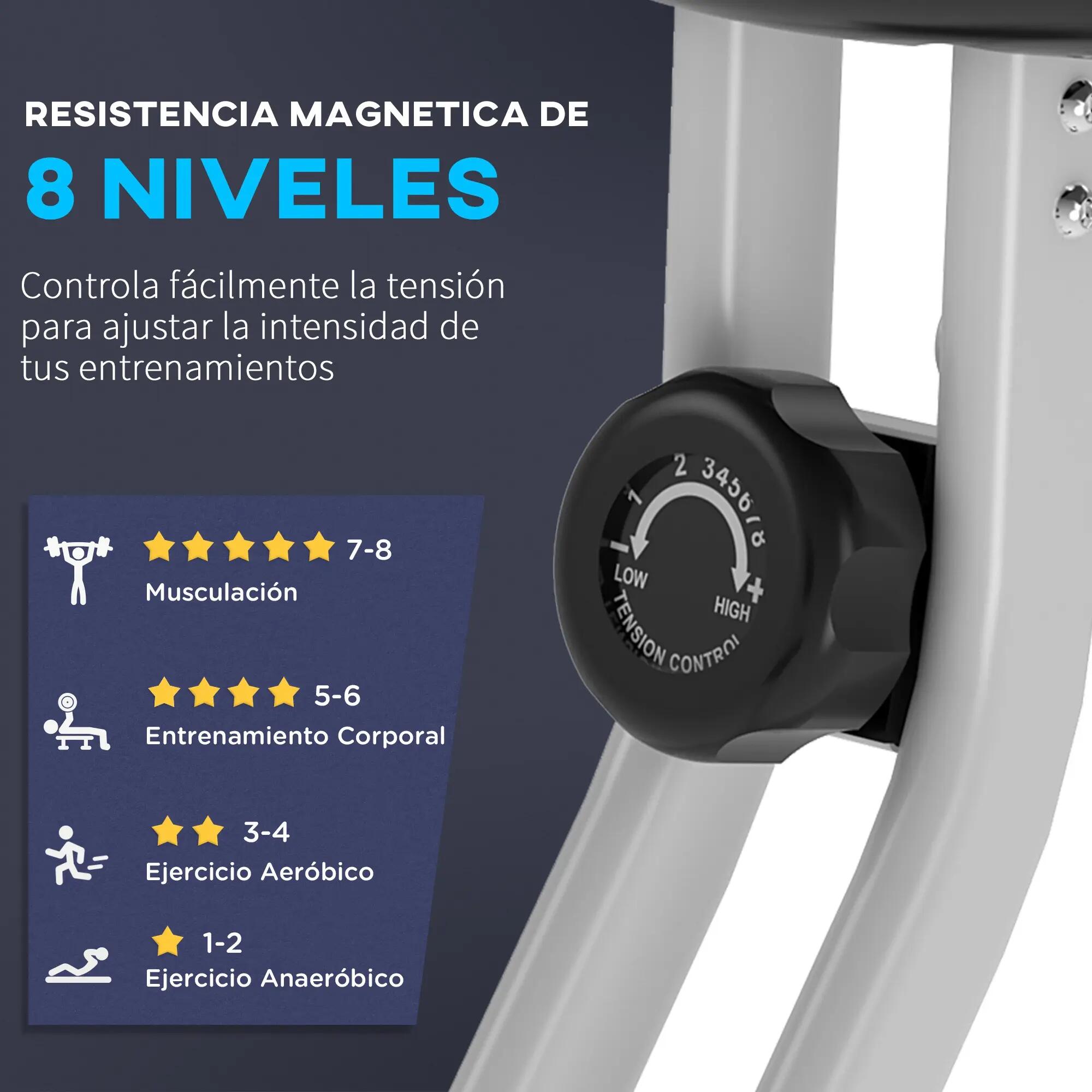 Vélo d'exercice pliable avec dossier, 8 niveaux de résistance, volant d'inertie, 7/9
